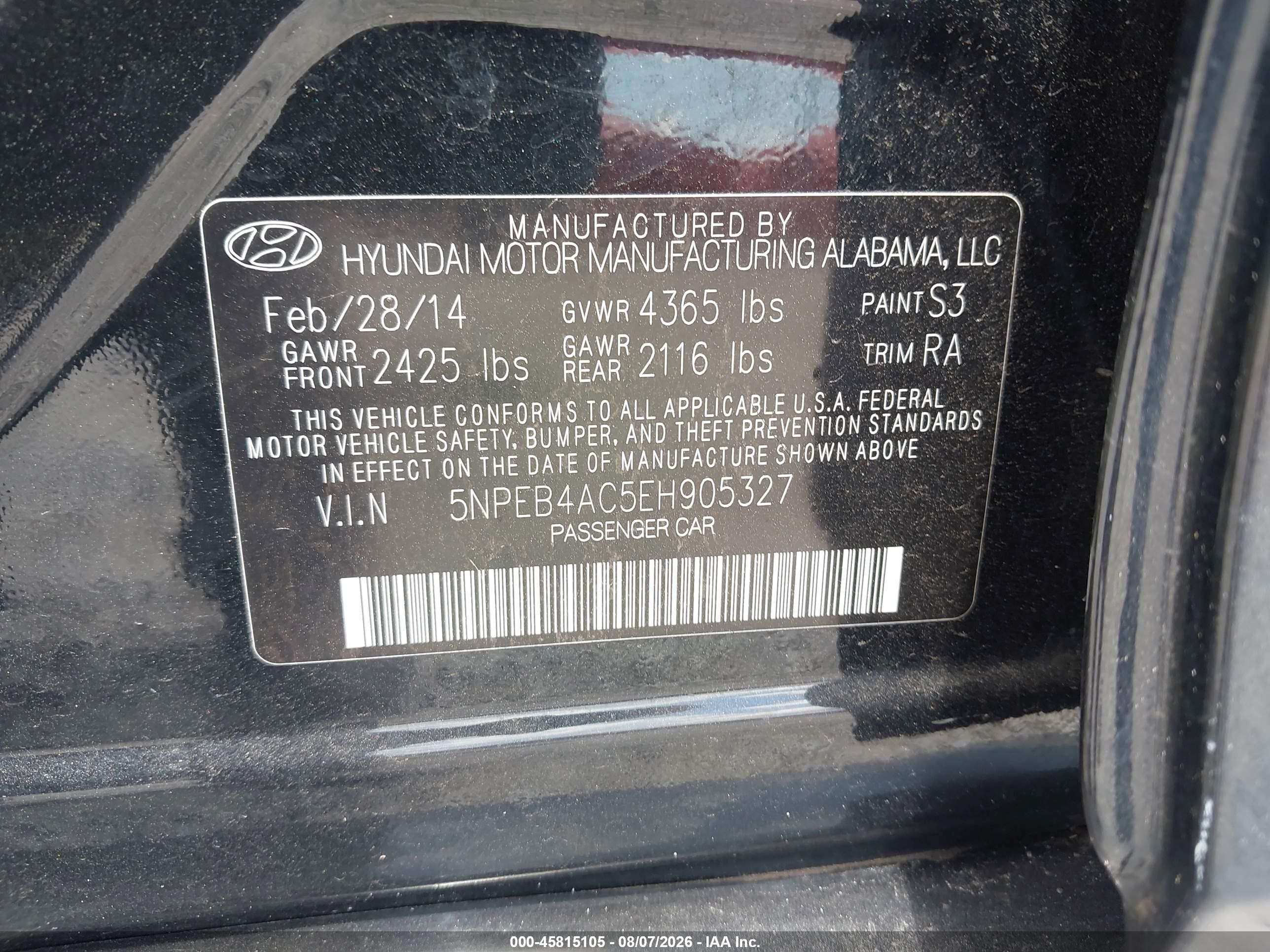 2014 Hyundai Sonata Gls Черный vin: 5NPEB4AC5EH905327