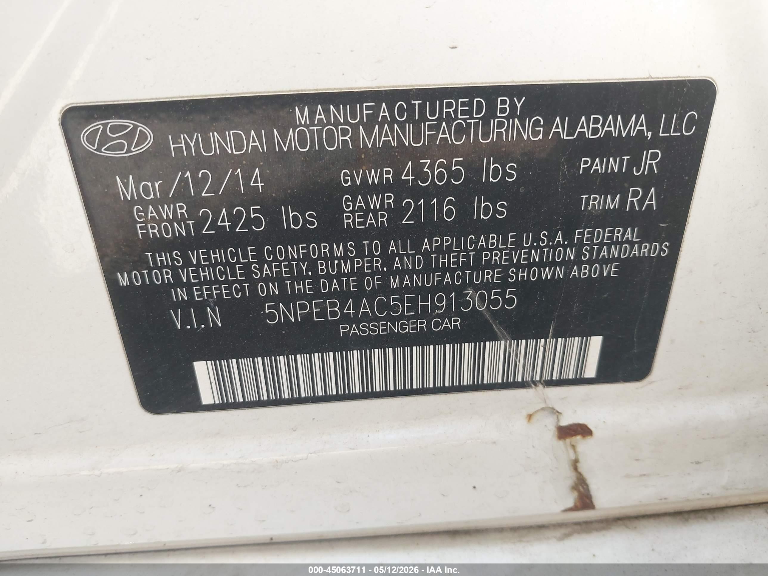 2014 Hyundai Sonata Gls White vin: 5NPEB4AC5EH913055
