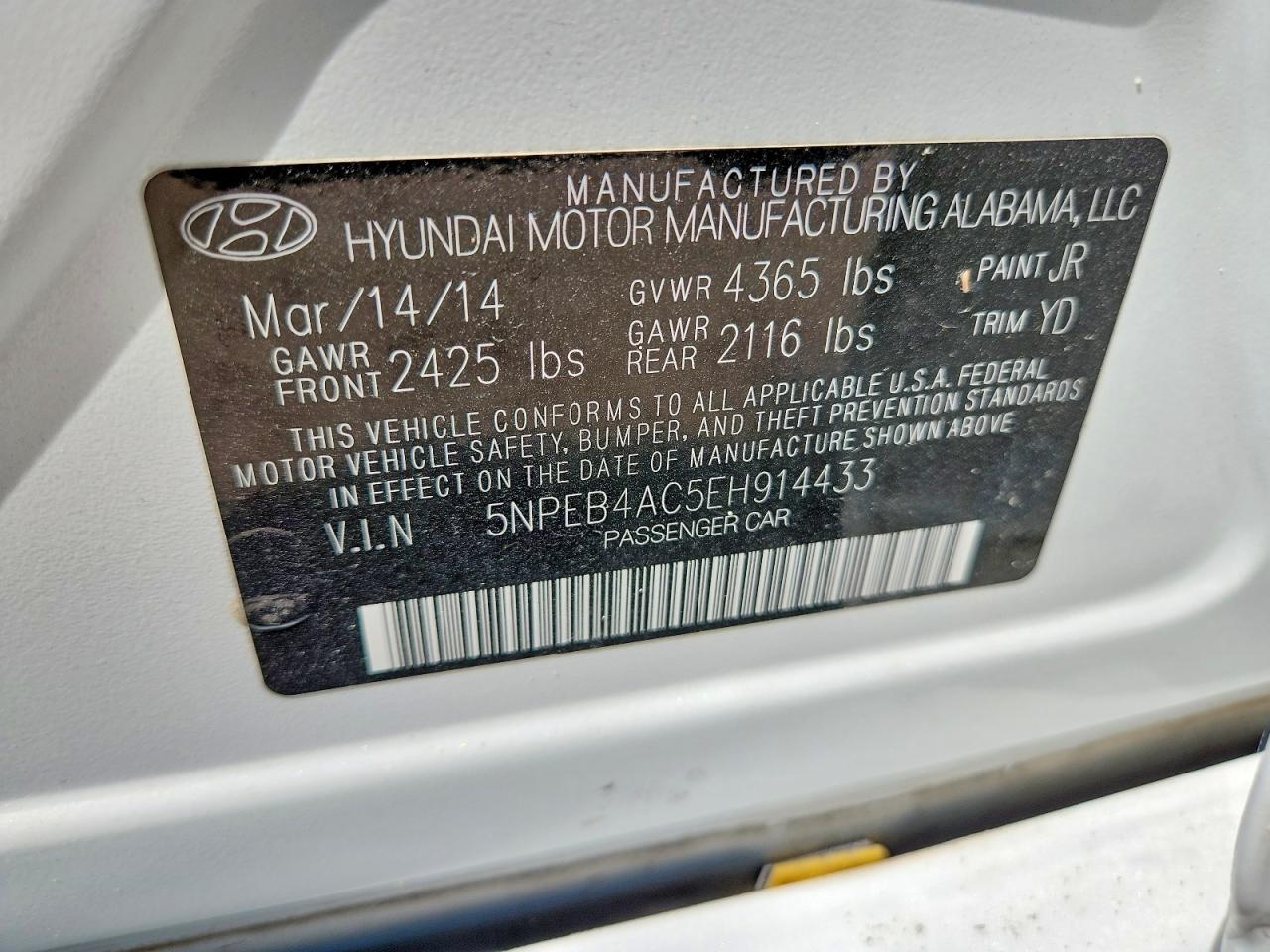 2014 Hyundai Sonata Gls White vin: 5NPEB4AC5EH914433