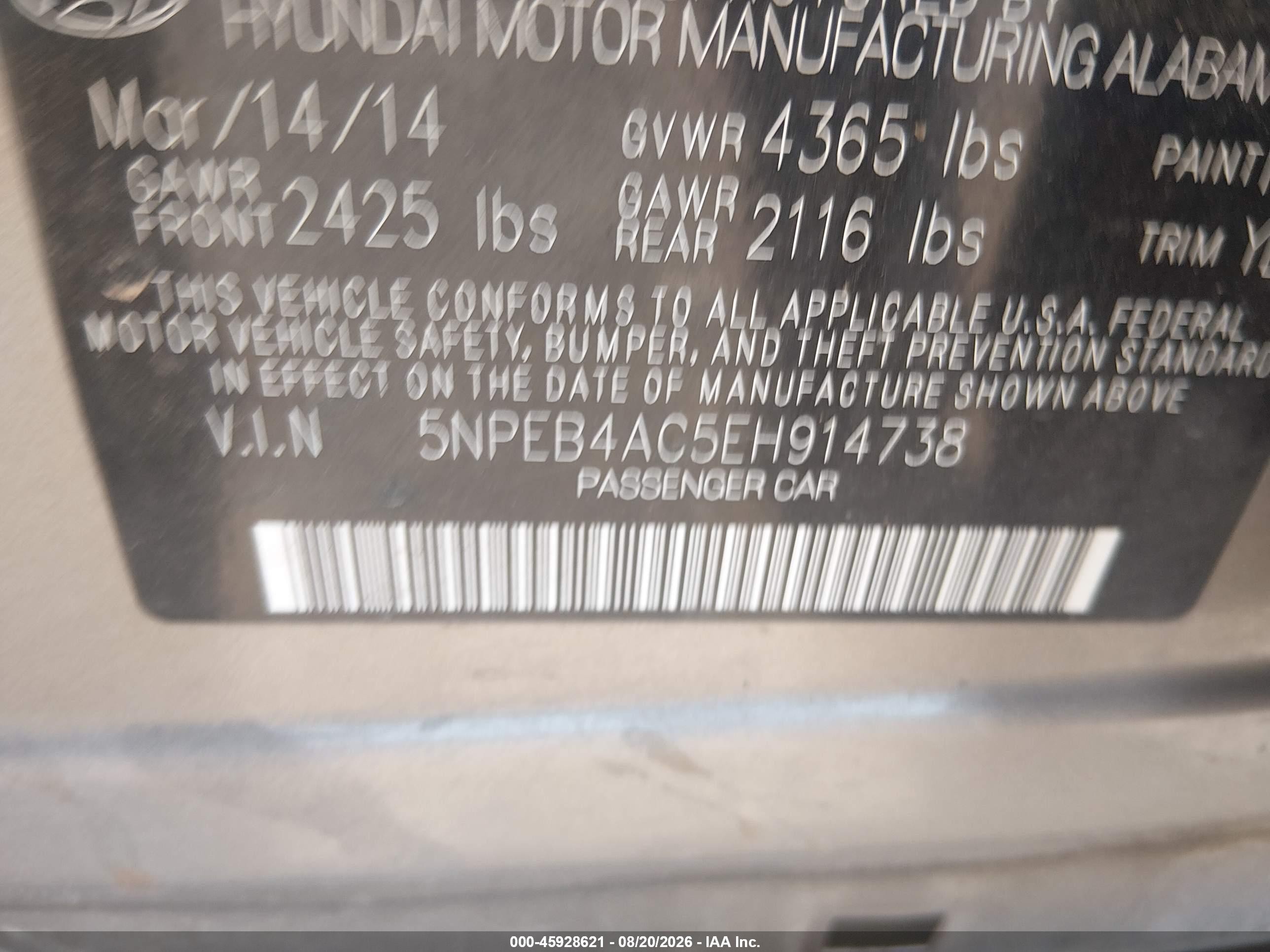 2014 Hyundai Sonata Gls Tan vin: 5NPEB4AC5EH914738