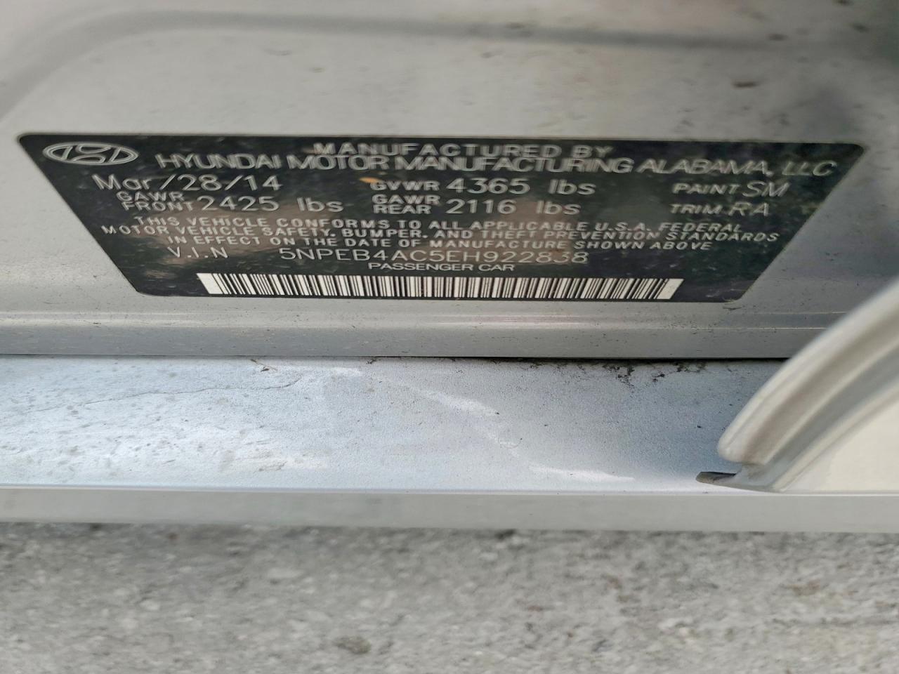 2014 Hyundai Sonata Gls Silver vin: 5NPEB4AC5EH922838