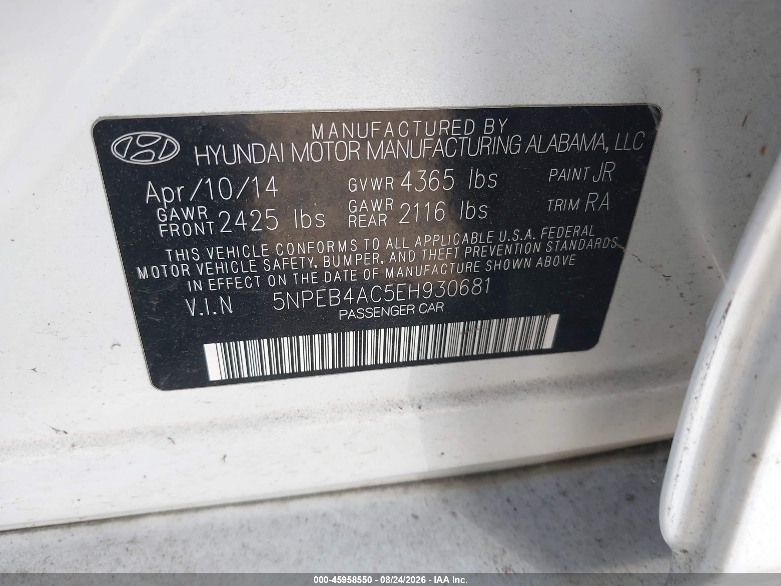 2014 Hyundai Sonata Gls White vin: 5NPEB4AC5EH930681