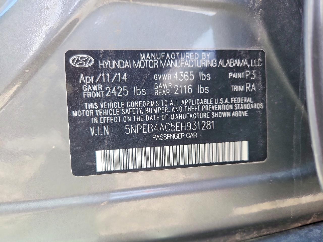 2014 Hyundai Sonata Gls Gray vin: 5NPEB4AC5EH931281