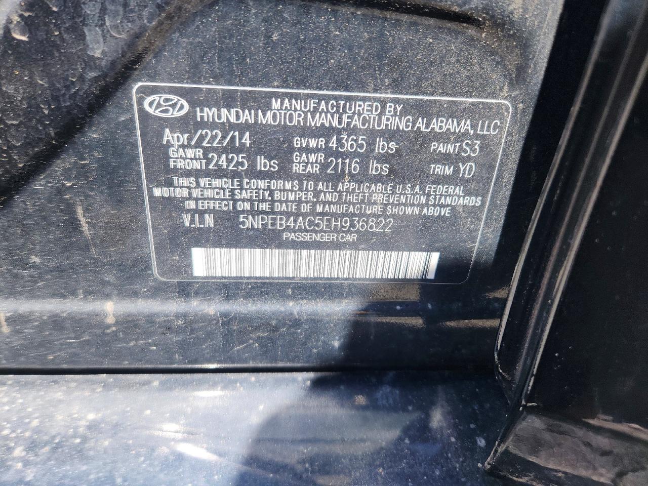 2014 Hyundai Sonata Gls Black vin: 5NPEB4AC5EH936822