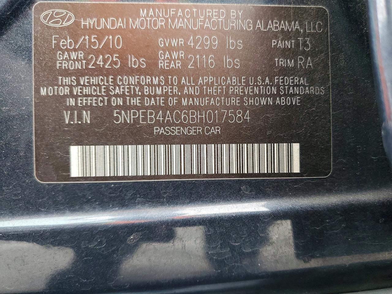 2011 Hyundai Sonata Gls Blue vin: 5NPEB4AC6BH017584