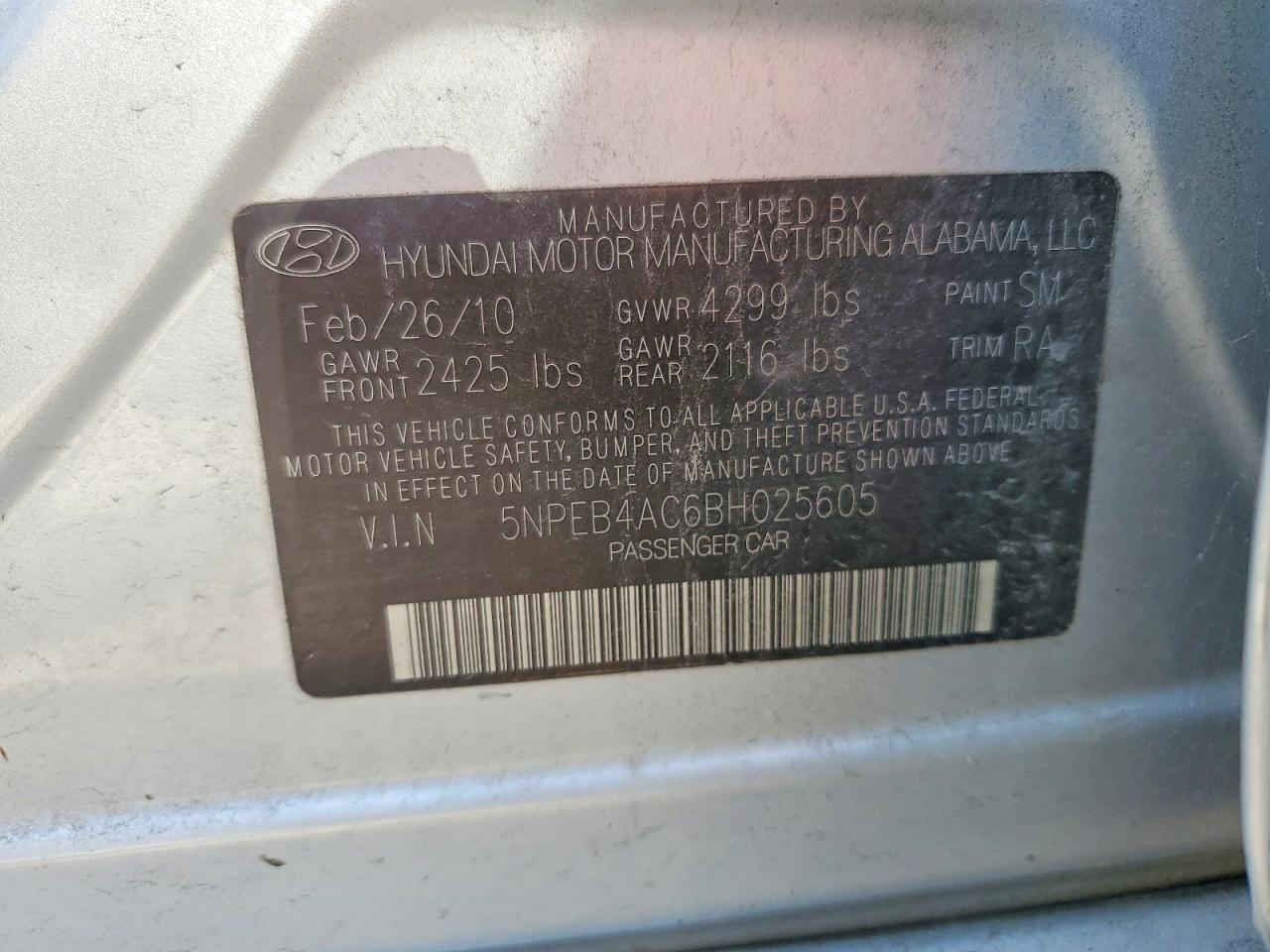 2011 Hyundai Sonata Gls Silver vin: 5NPEB4AC6BH025605