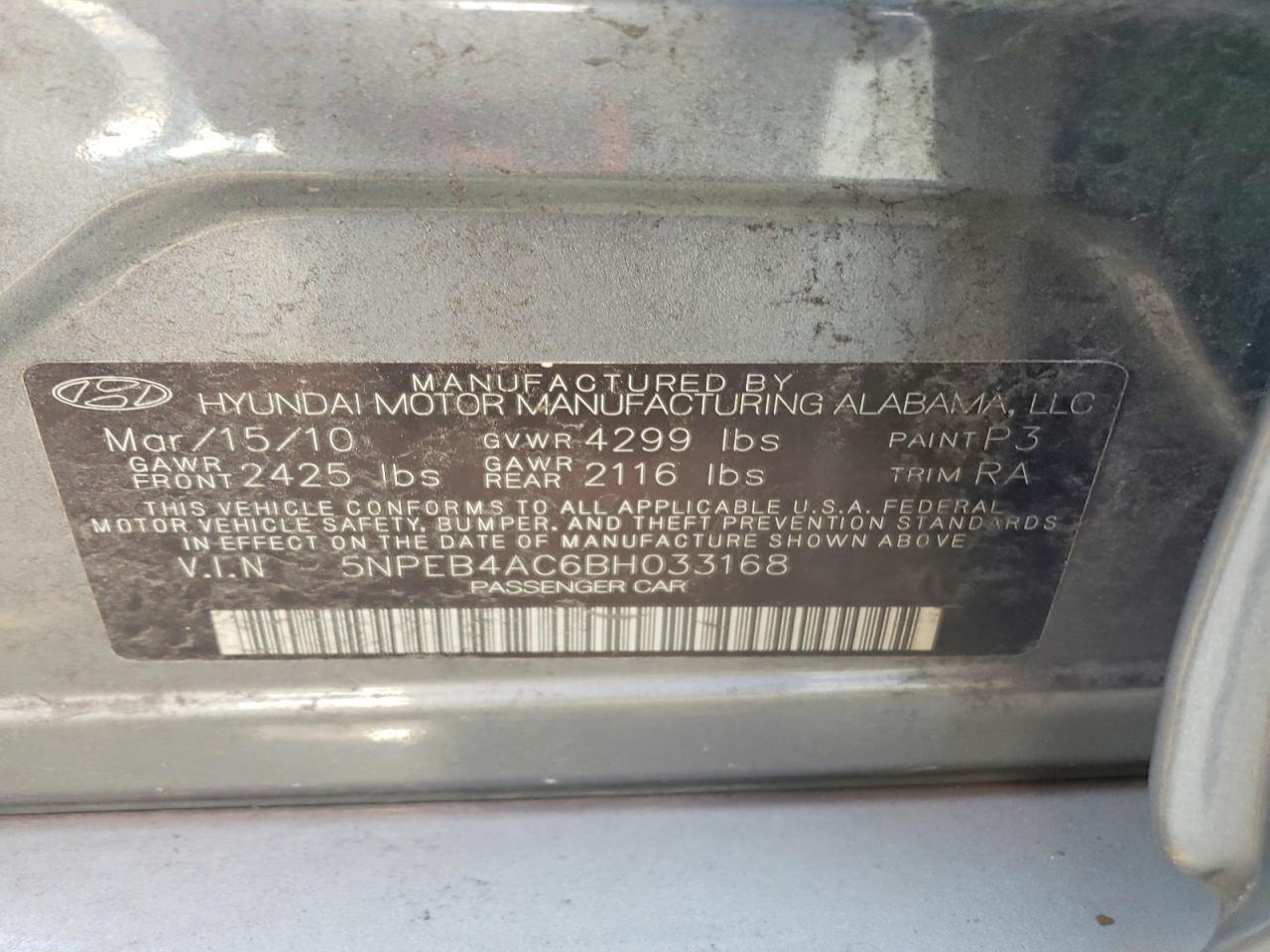 2011 Hyundai Sonata Gls Gray vin: 5NPEB4AC6BH033168