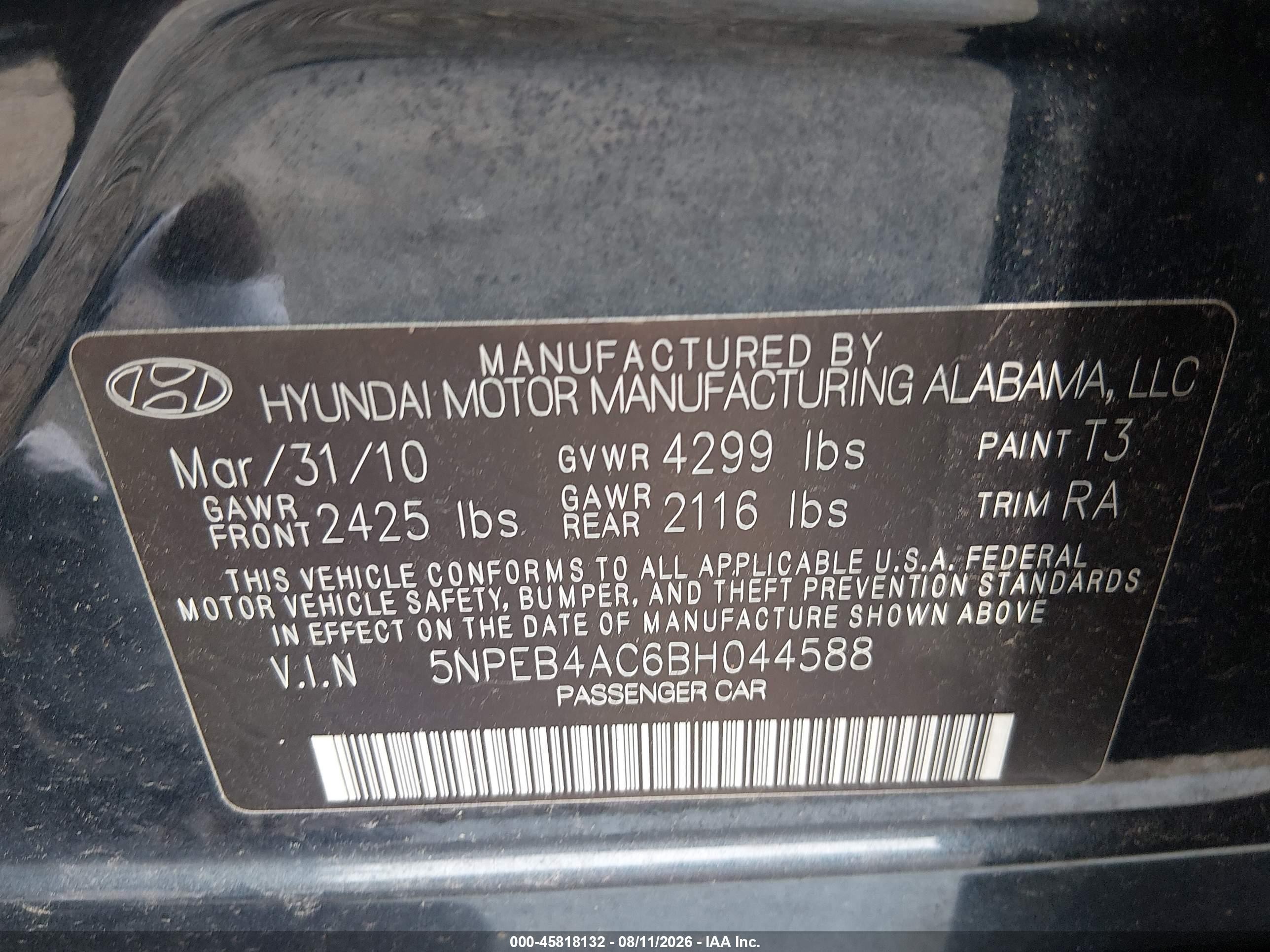 2011 Hyundai Sonata Gls Black vin: 5NPEB4AC6BH044588