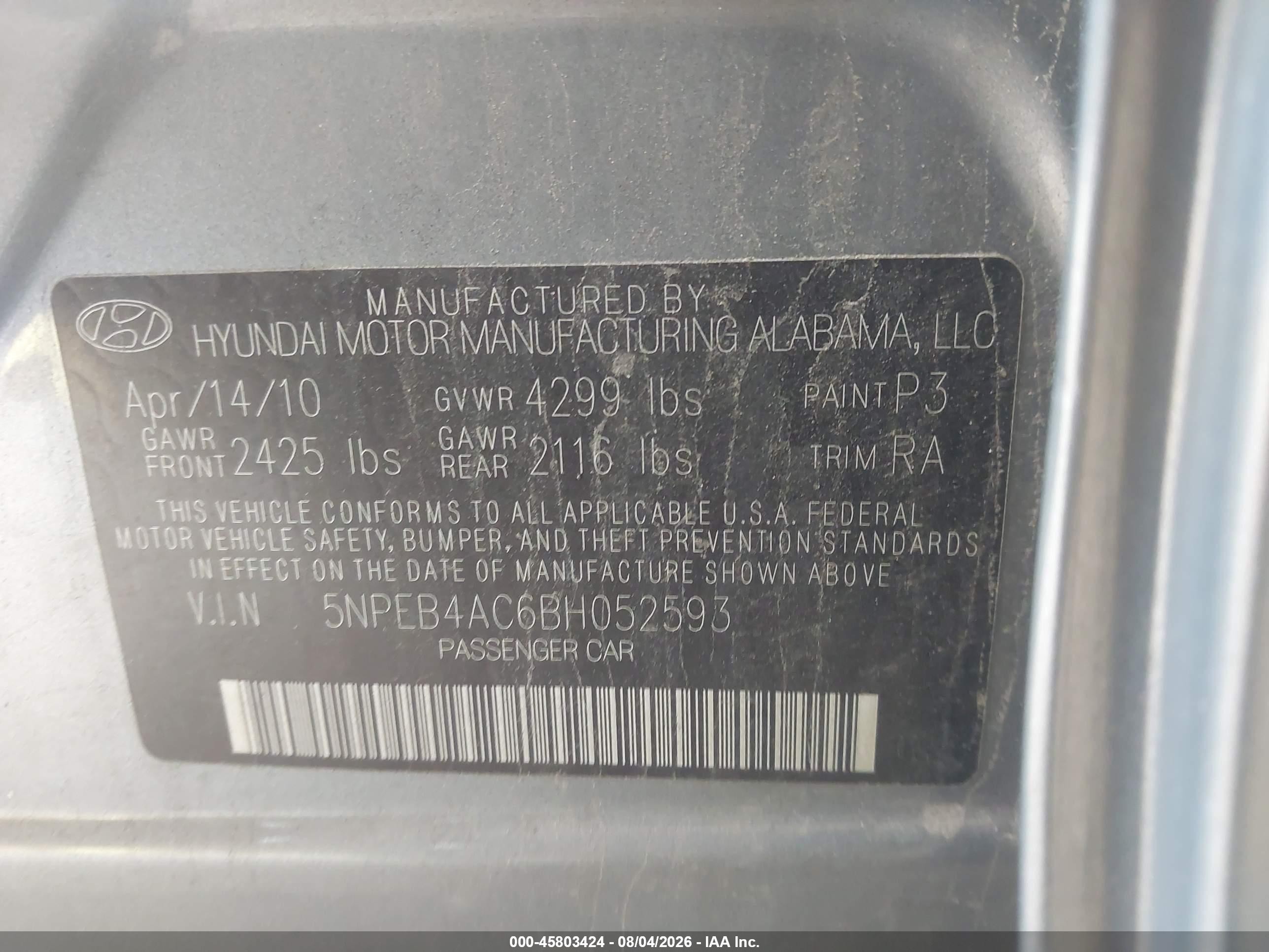 2011 Hyundai Sonata Gls Gray vin: 5NPEB4AC6BH052593