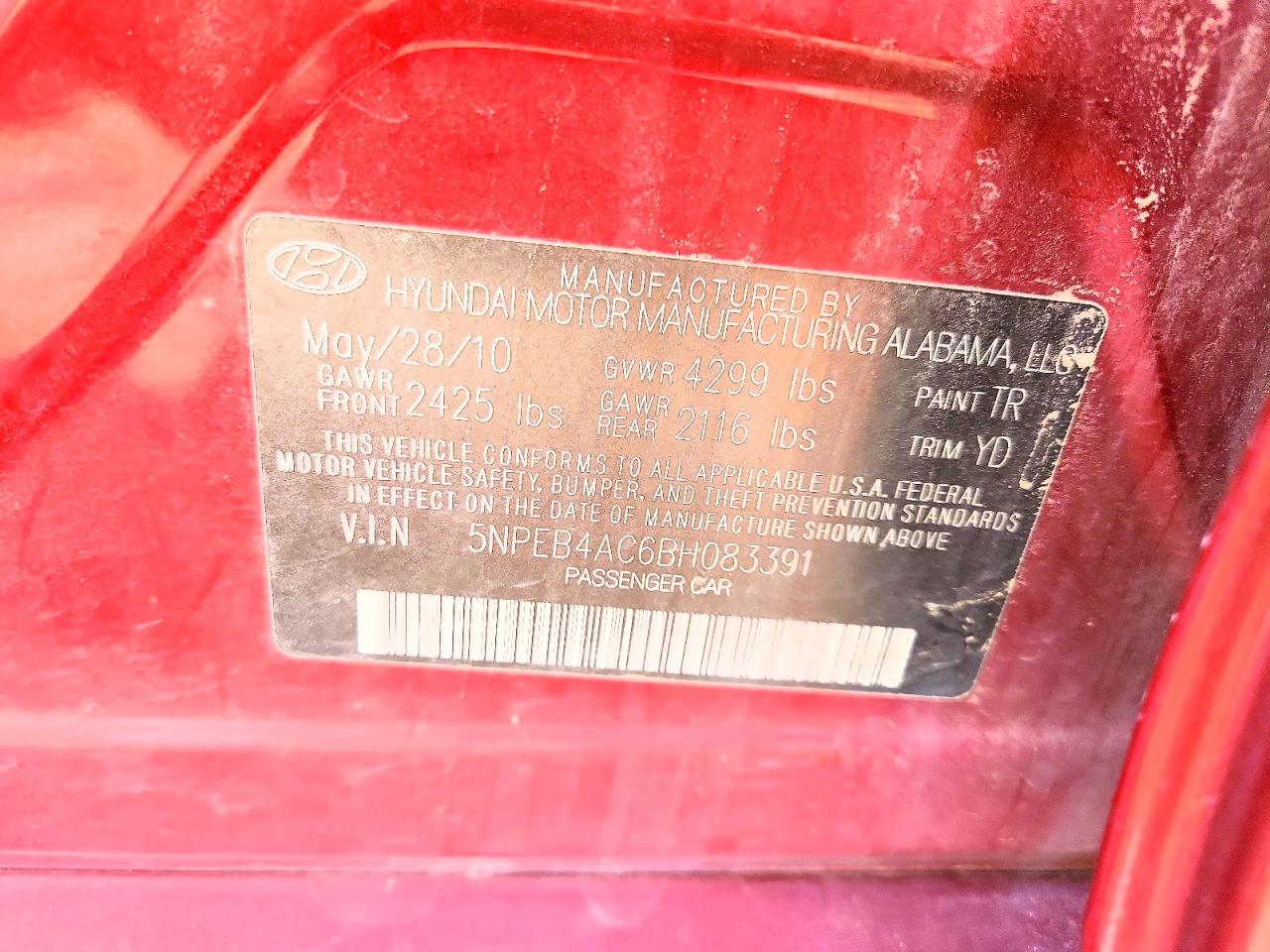 2011 Hyundai Sonata Gls Red vin: 5NPEB4AC6BH083391