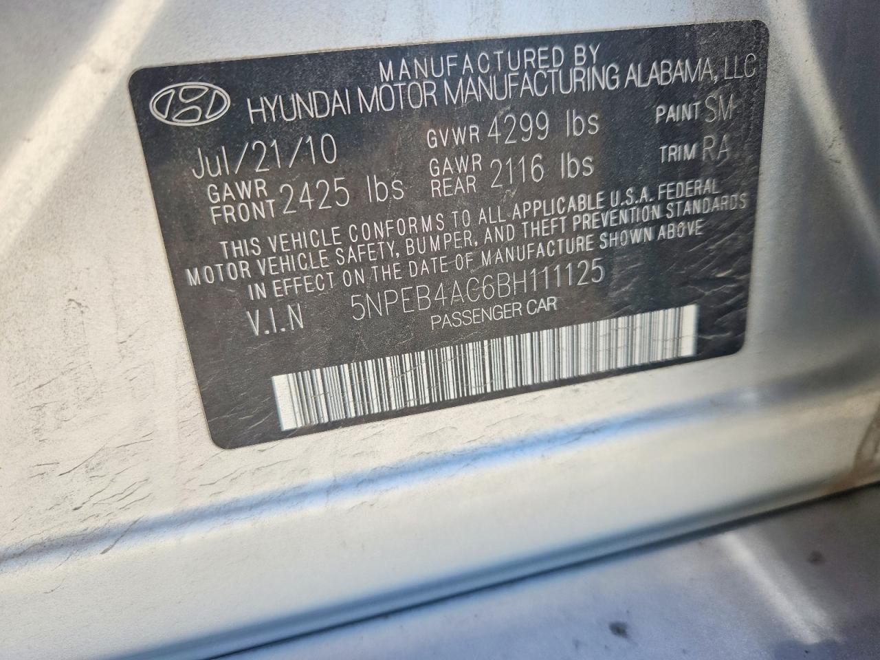 2011 Hyundai Sonata Gls Gray vin: 5NPEB4AC6BH111125