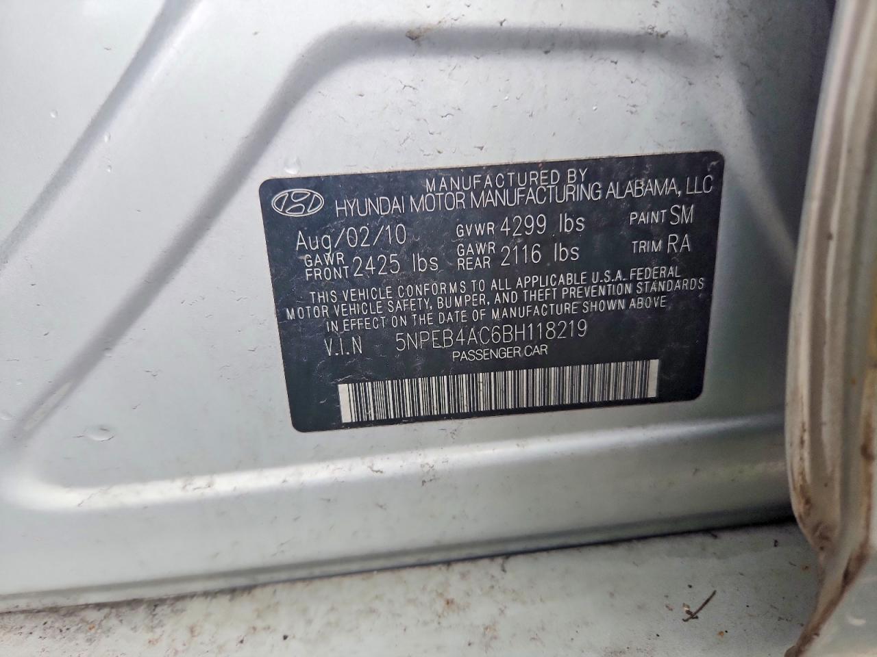 2011 Hyundai Sonata Gls Silver vin: 5NPEB4AC6BH118219