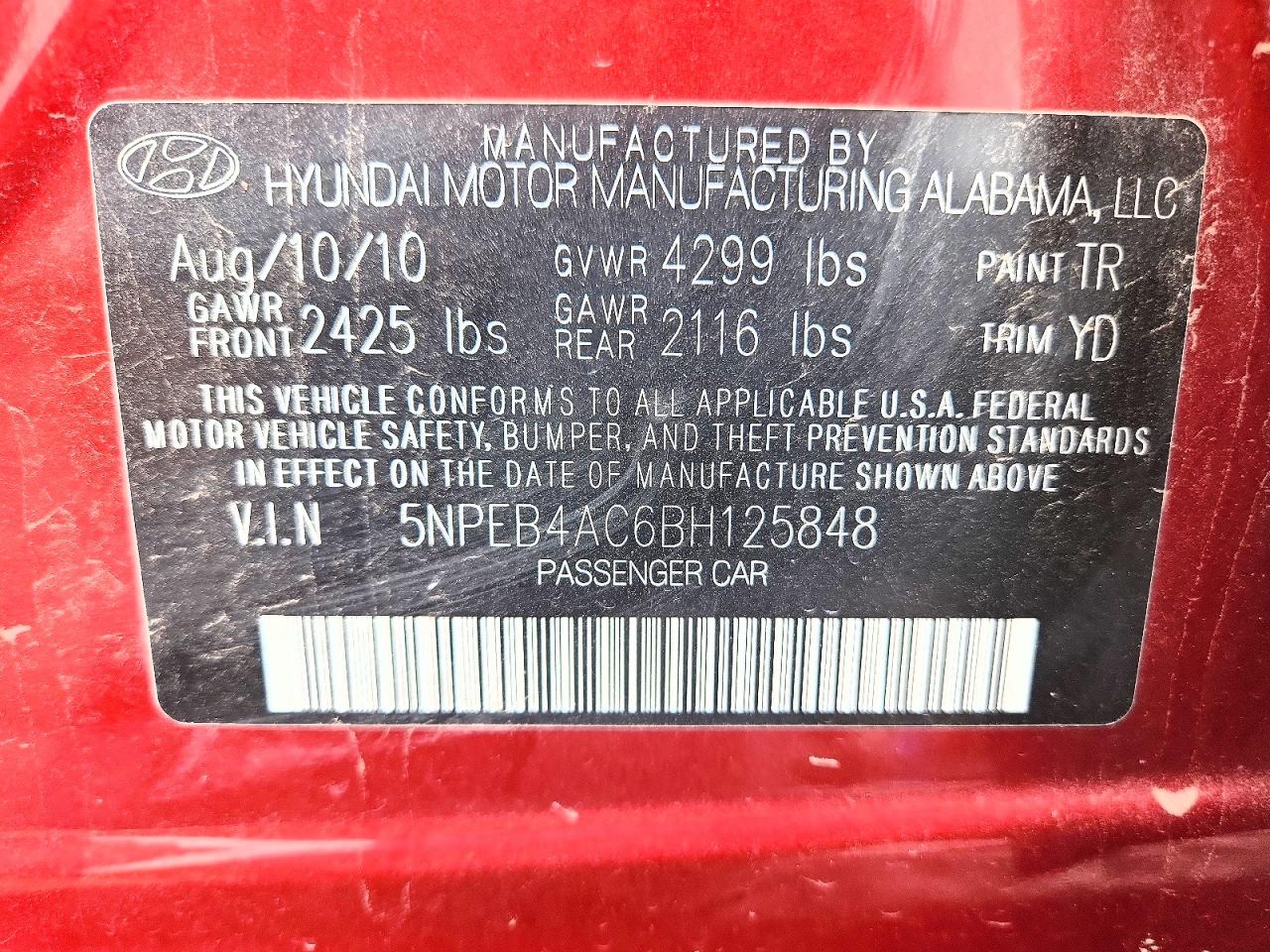 2011 Hyundai Sonata Gls Red vin: 5NPEB4AC6BH125848
