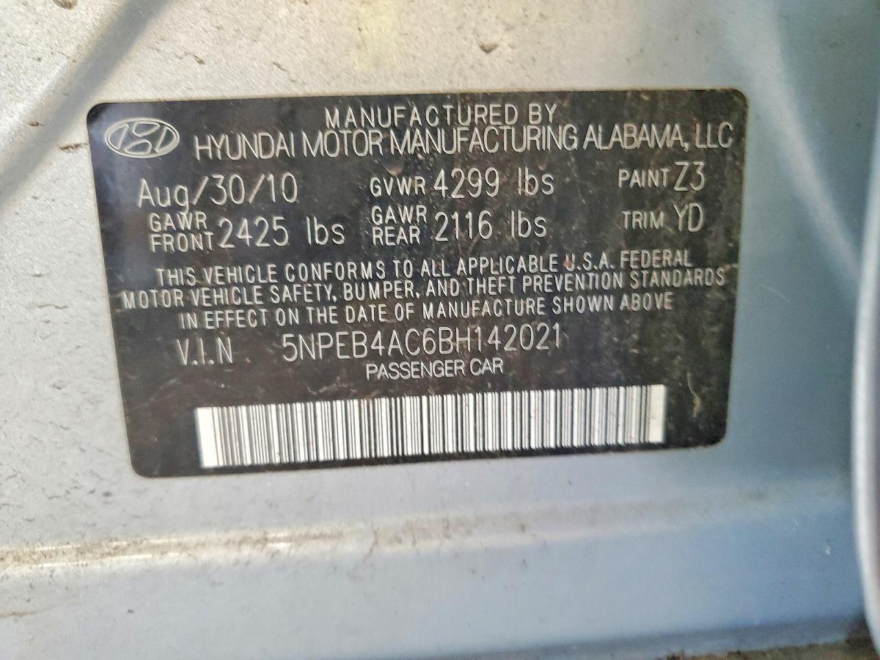 2011 Hyundai Sonata Gls Gray vin: 5NPEB4AC6BH142021