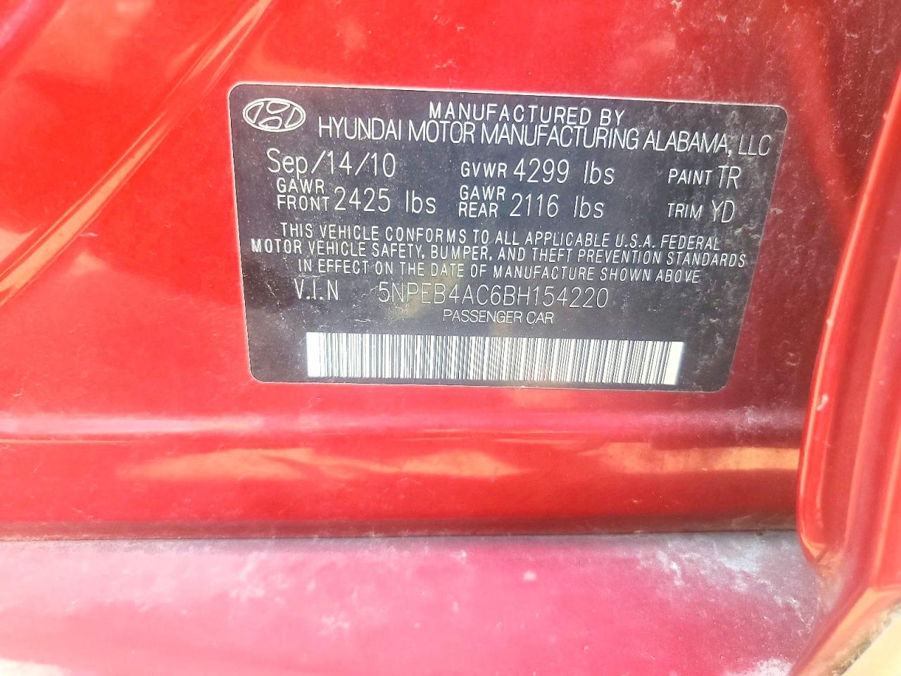 2011 Hyundai Sonata Gls Red vin: 5NPEB4AC6BH154220