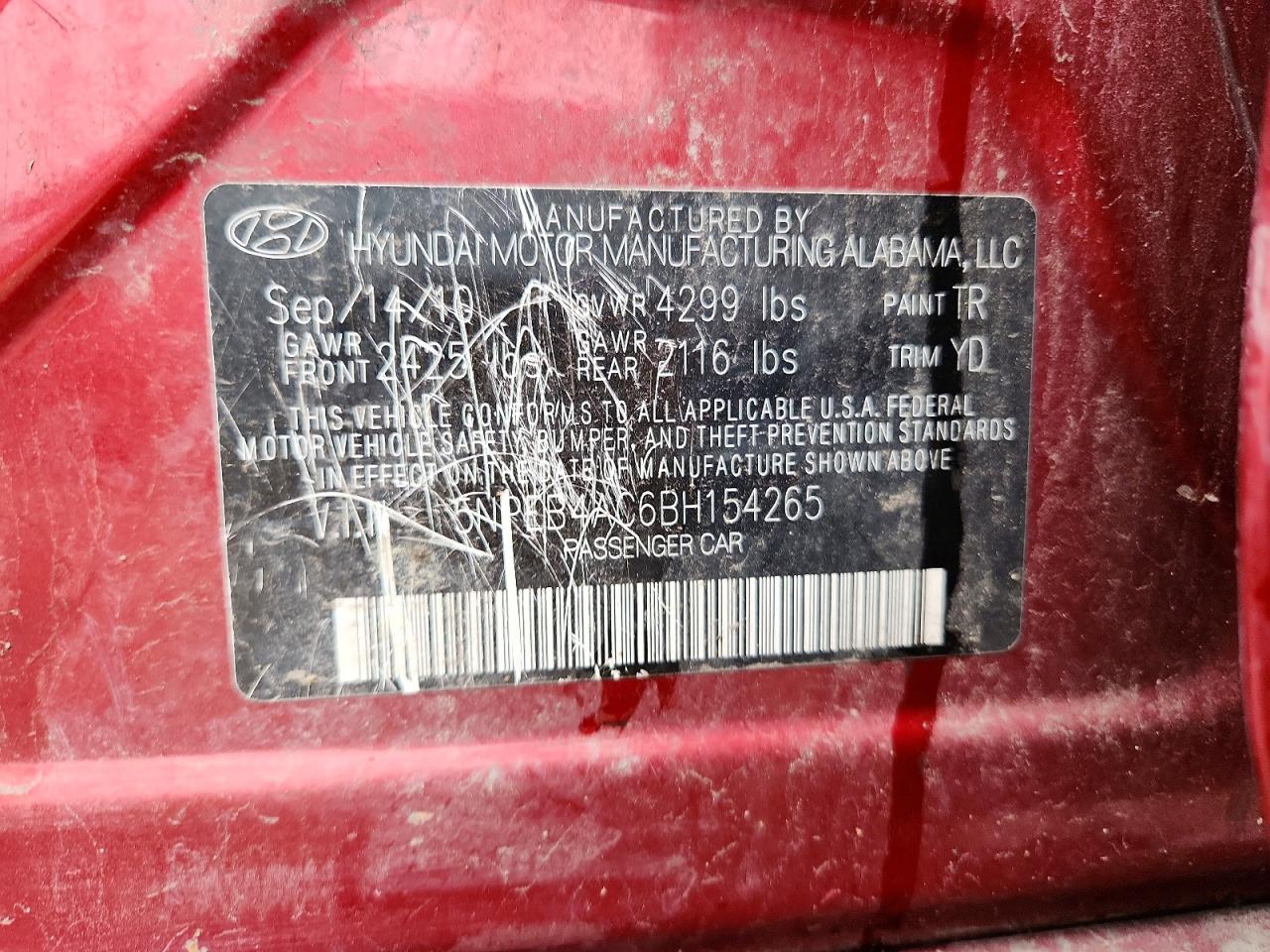 2011 Hyundai Sonata Gls Red vin: 5NPEB4AC6BH154265