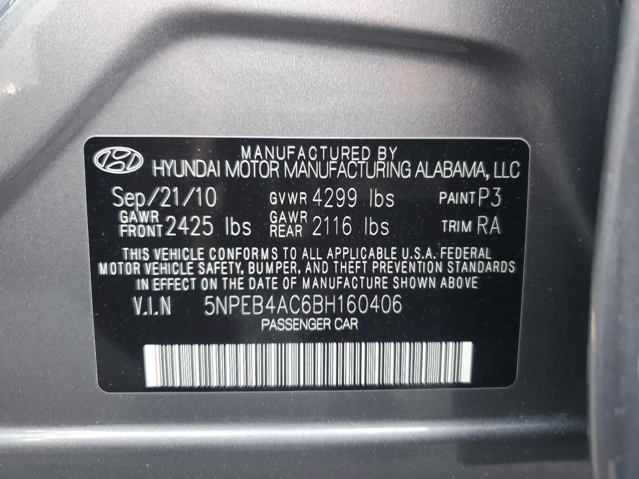 2011 Hyundai Sonata Gls Gray vin: 5NPEB4AC6BH160406