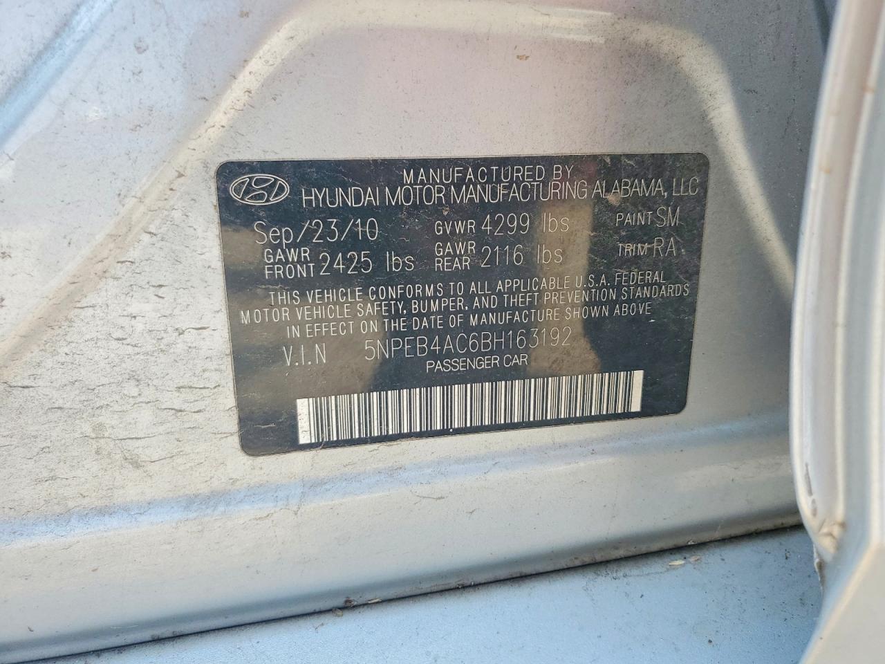2011 Hyundai Sonata Gls Silver vin: 5NPEB4AC6BH163192