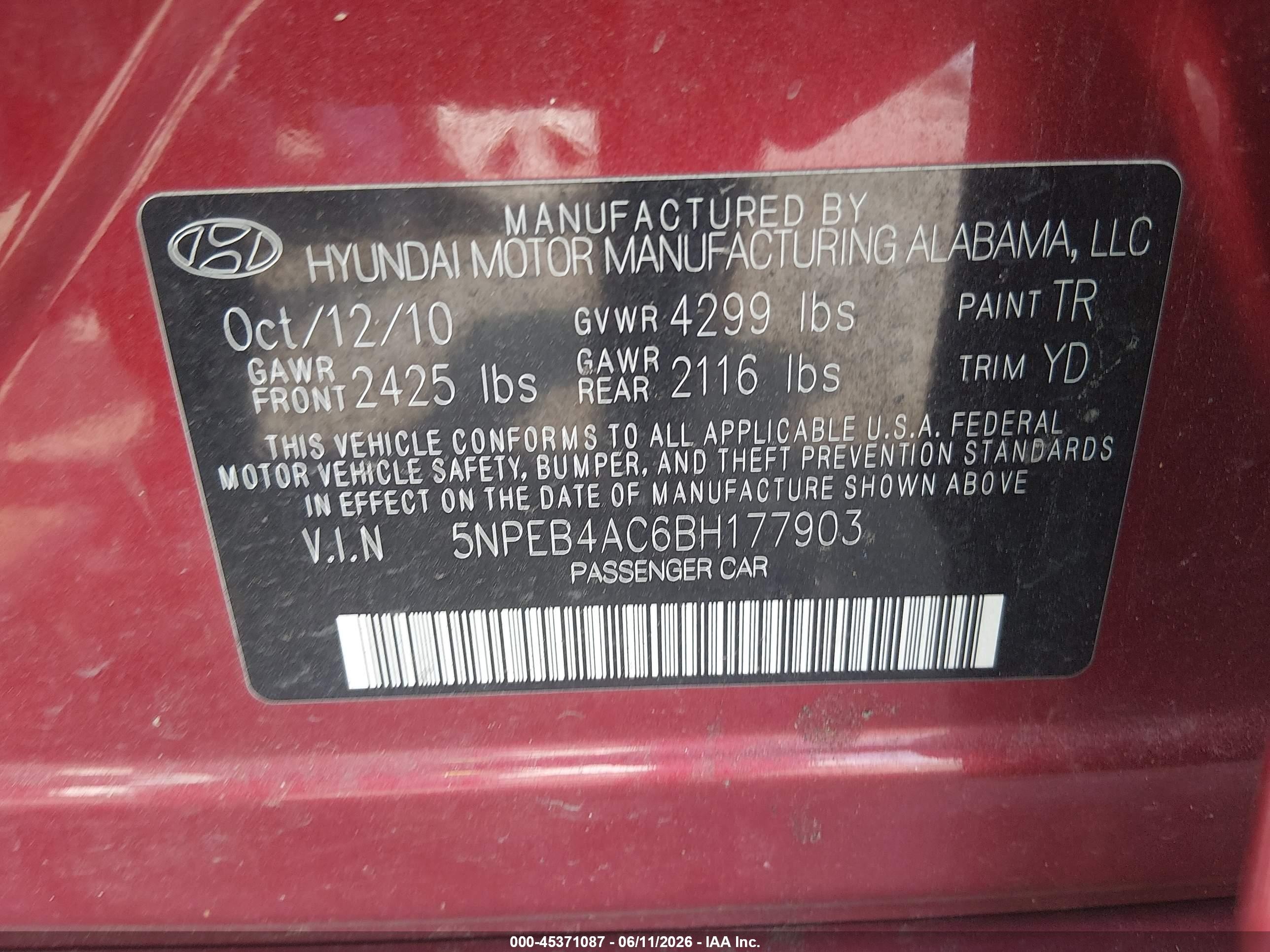 2011 Hyundai Sonata Gls Red vin: 5NPEB4AC6BH177903