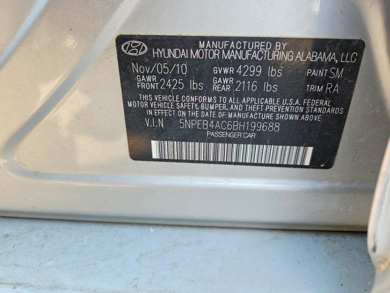 2011 Hyundai Sonata Gls Silver vin: 5NPEB4AC6BH199688