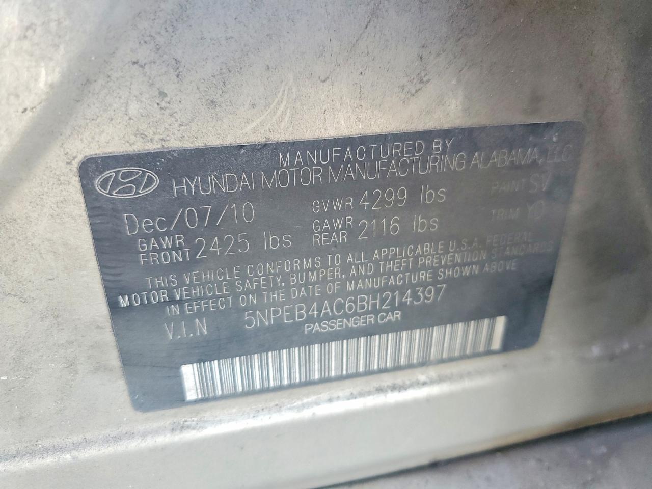 2011 Hyundai Sonata Gls Tan vin: 5NPEB4AC6BH214397