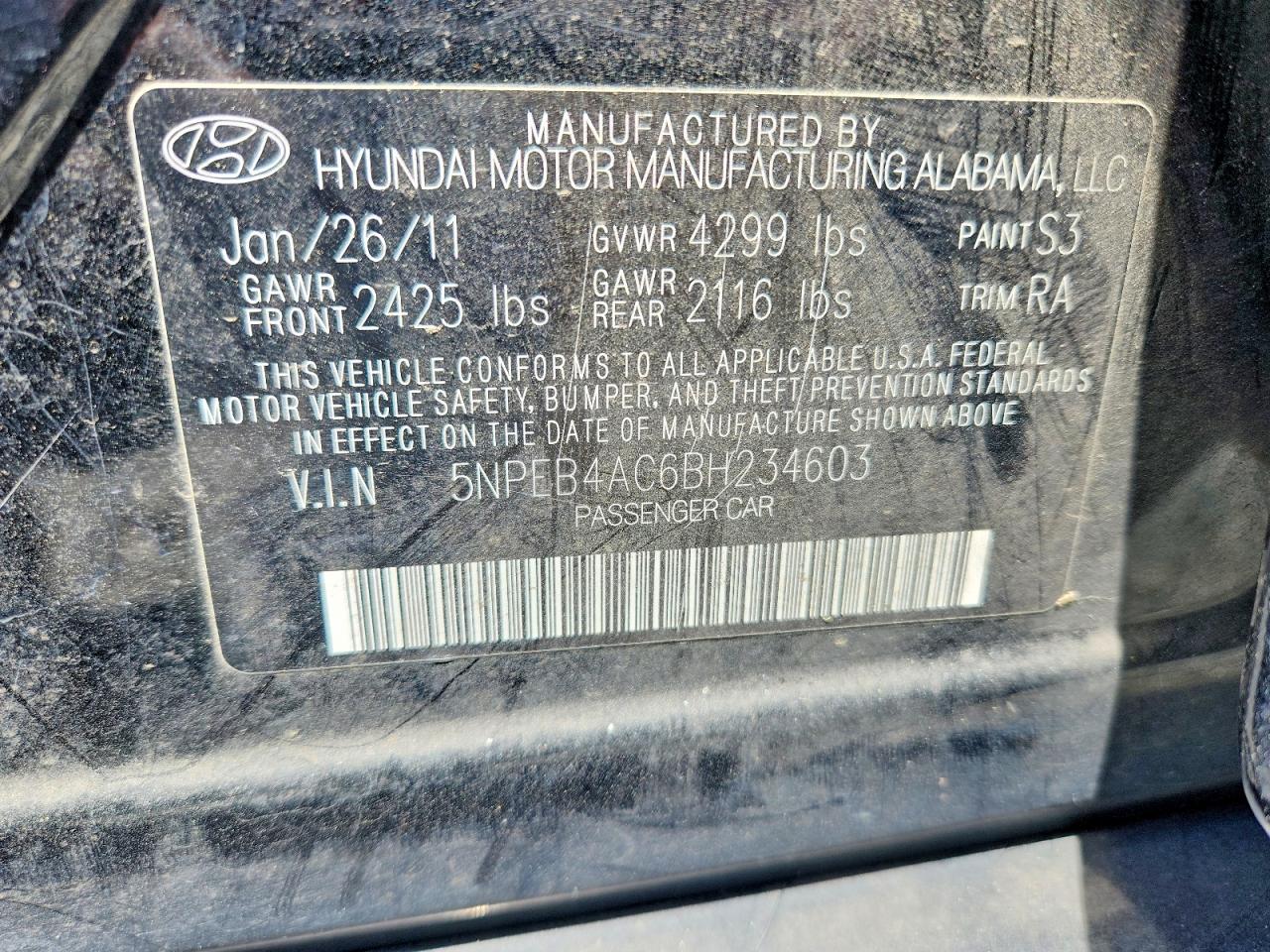 2011 Hyundai Sonata Gls Black vin: 5NPEB4AC6BH234603