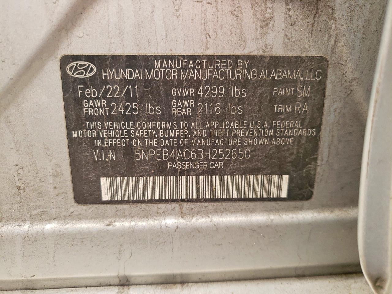 2011 Hyundai Sonata Gls Silver vin: 5NPEB4AC6BH252650