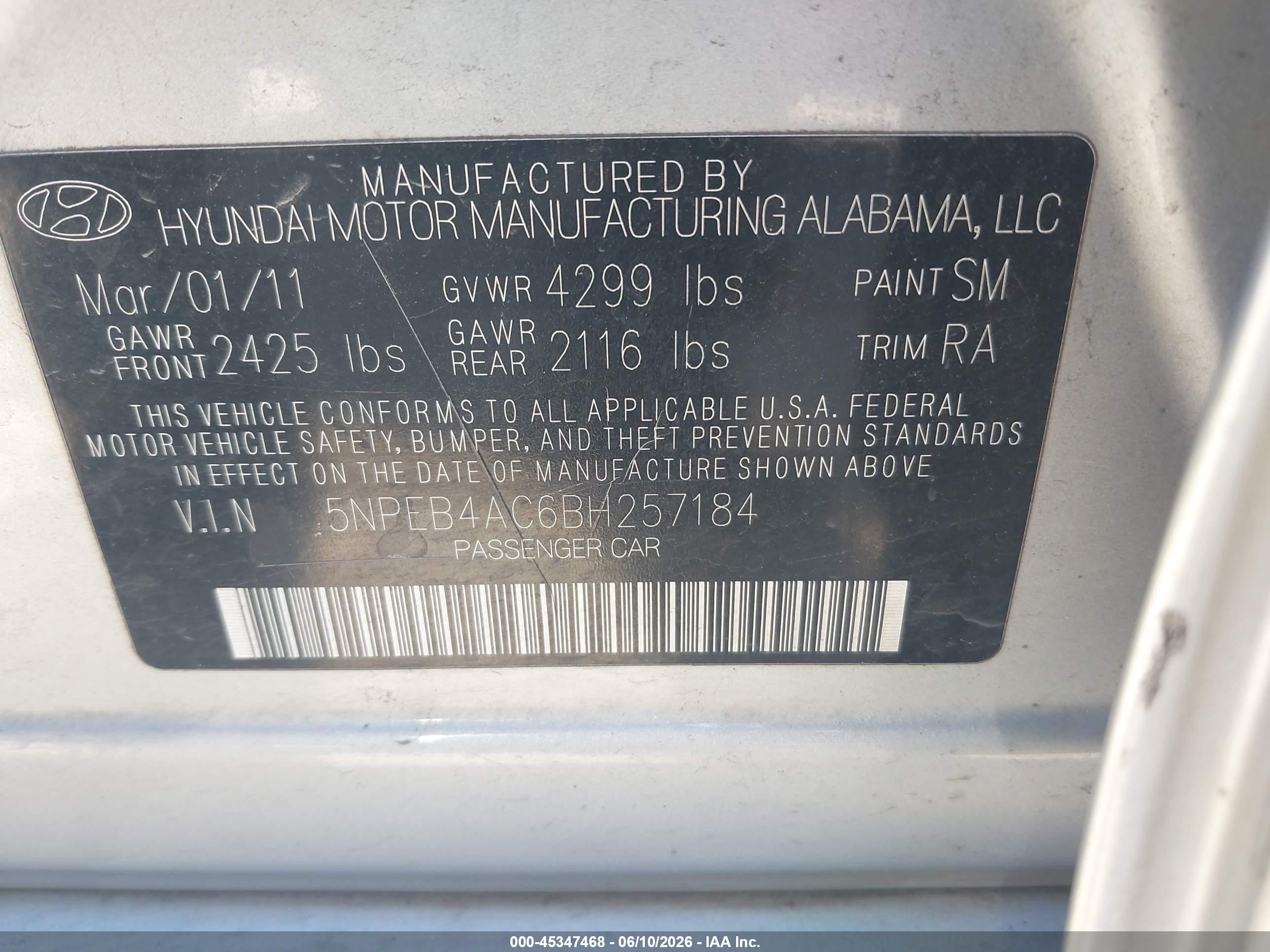 2011 Hyundai Sonata Gls Gray vin: 5NPEB4AC6BH257184