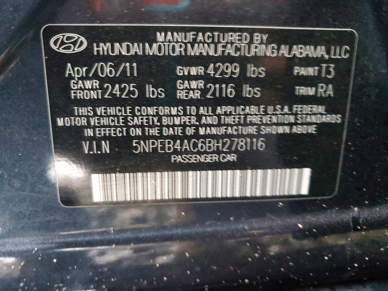 2011 Hyundai Sonata Gls Blue vin: 5NPEB4AC6BH278116
