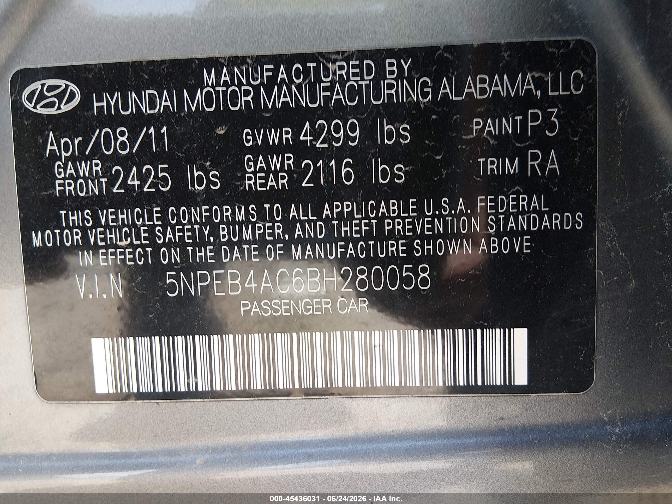 2011 Hyundai Sonata Gls Gray vin: 5NPEB4AC6BH280058