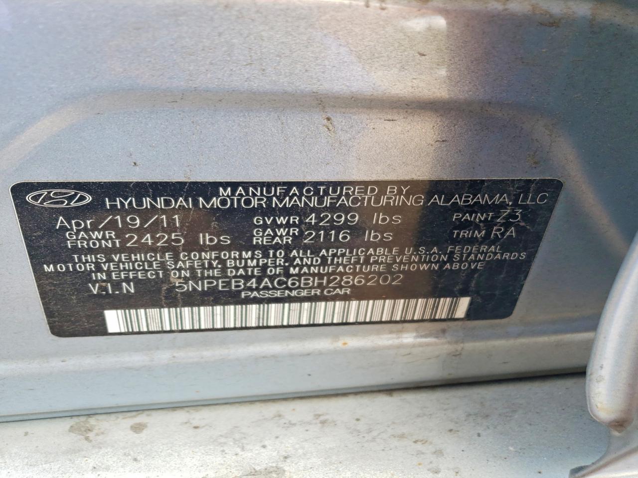 2011 Hyundai Sonata Gls Silver vin: 5NPEB4AC6BH286202