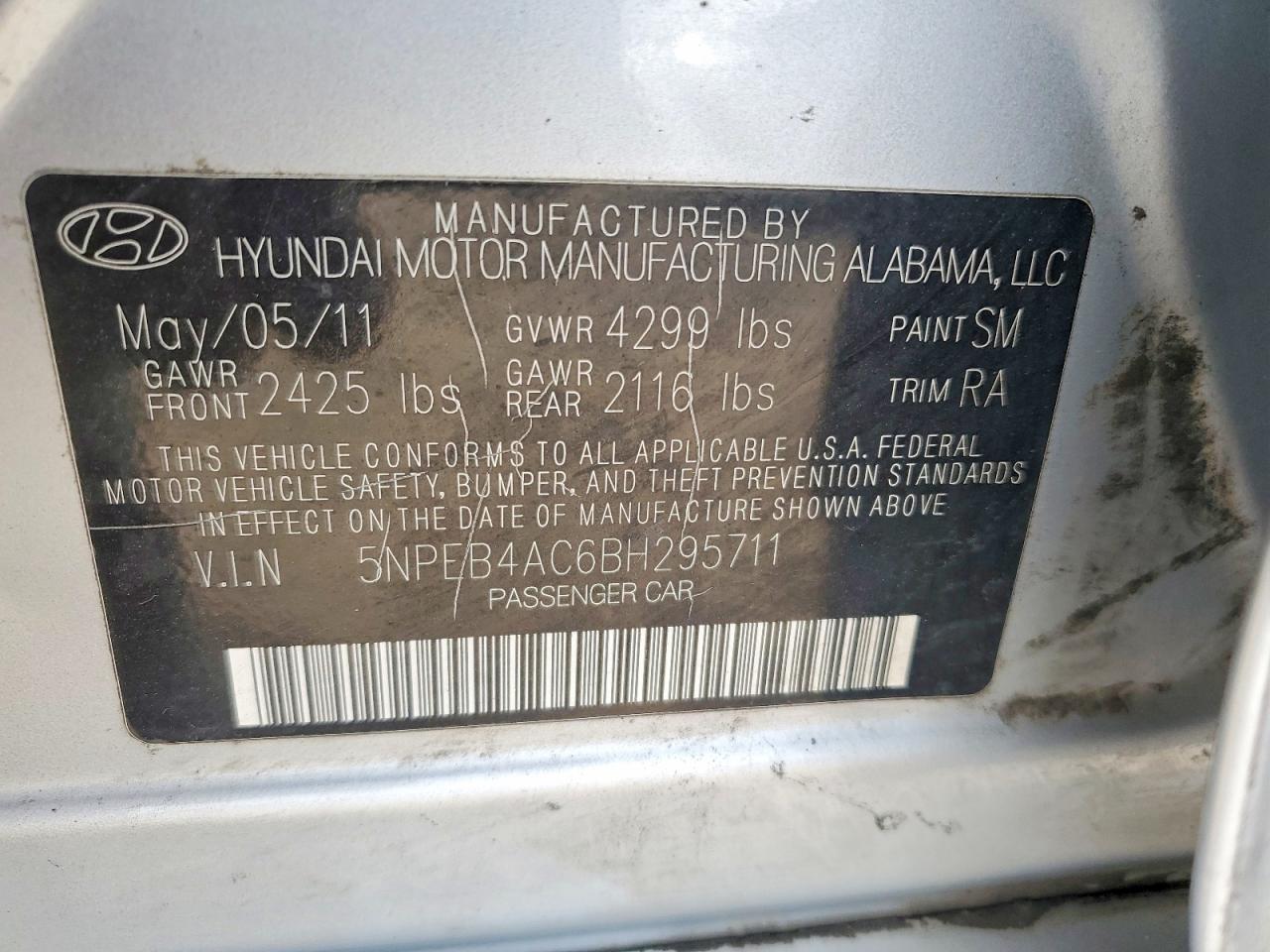 2011 Hyundai Sonata Gls Silver vin: 5NPEB4AC6BH295711