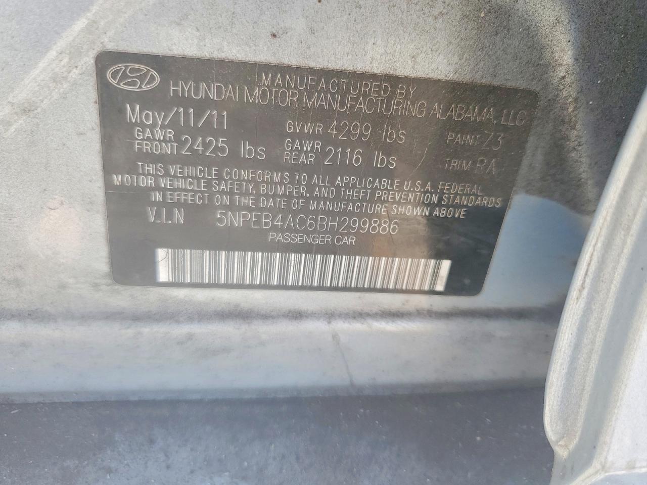 2011 Hyundai Sonata Gls Blue vin: 5NPEB4AC6BH299886