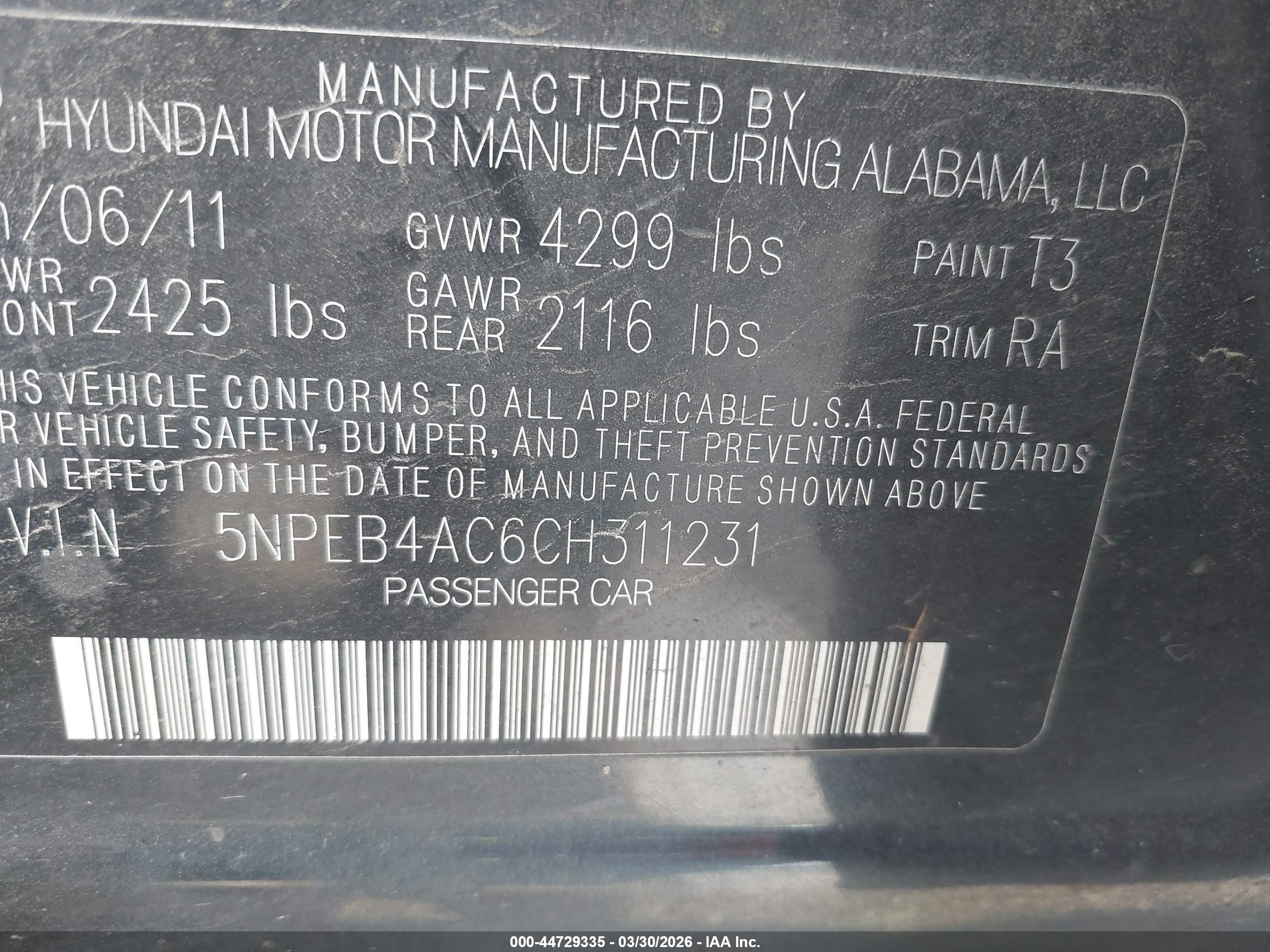2012 Hyundai Sonata Gls Gray vin: 5NPEB4AC6CH311231