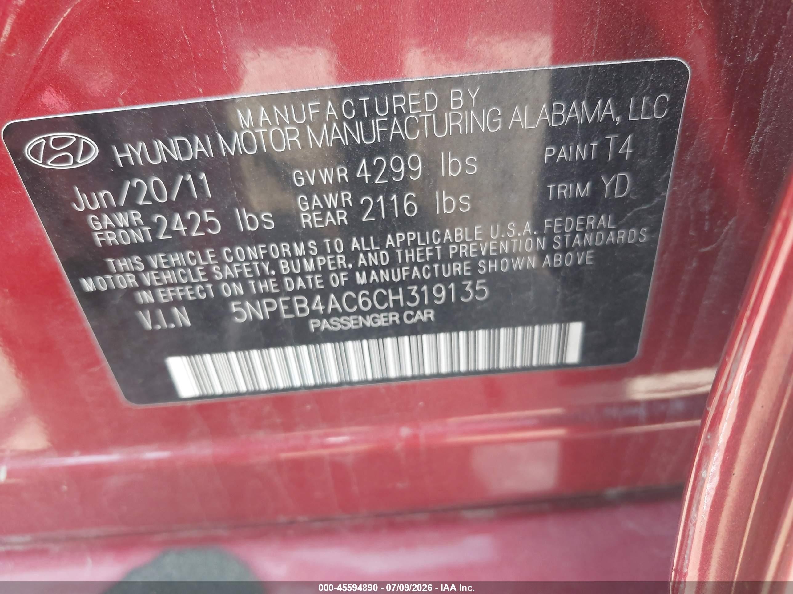 2012 Hyundai Sonata Gls Red vin: 5NPEB4AC6CH319135