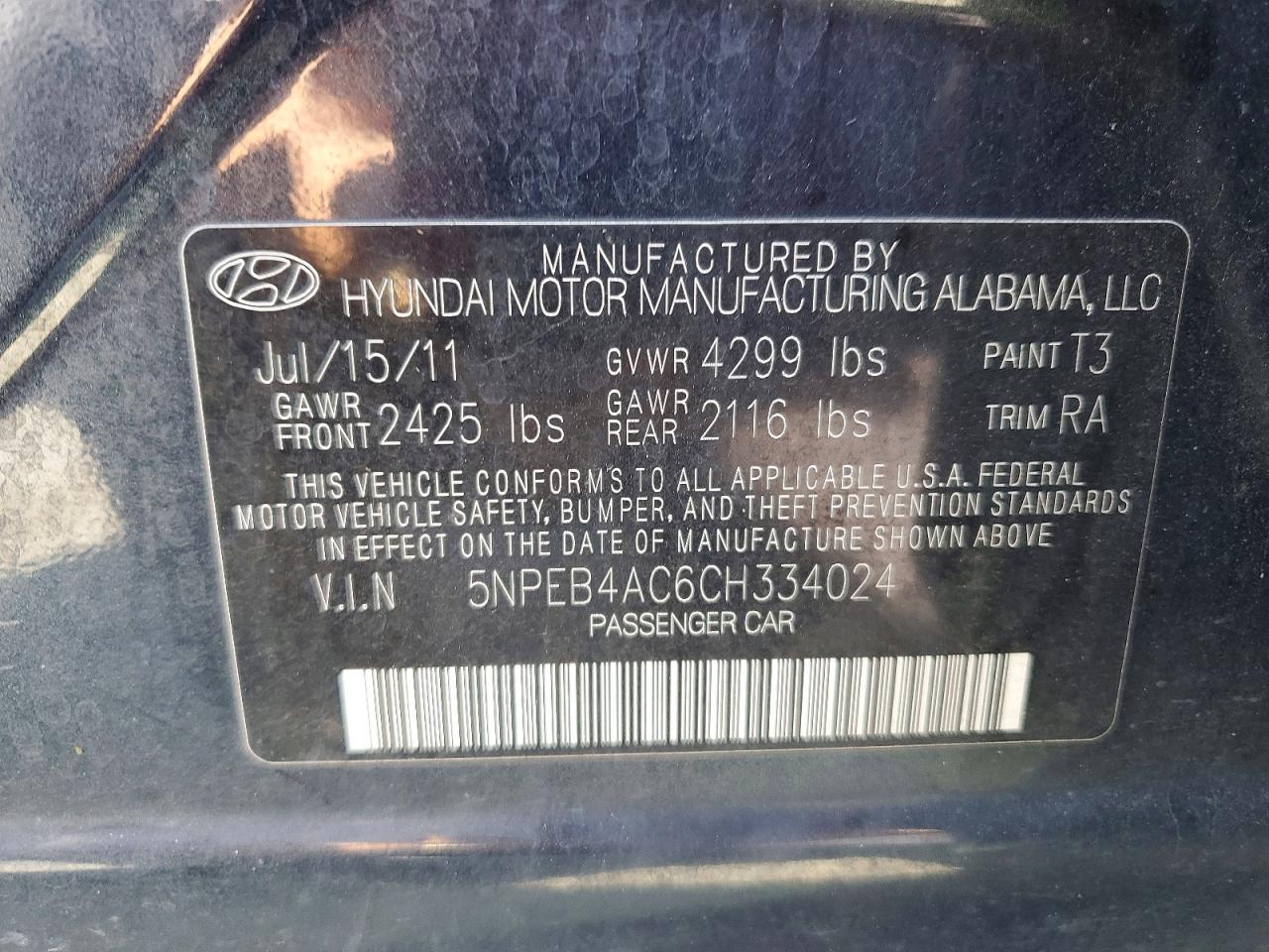 2012 Hyundai Sonata Gls Blue vin: 5NPEB4AC6CH334024