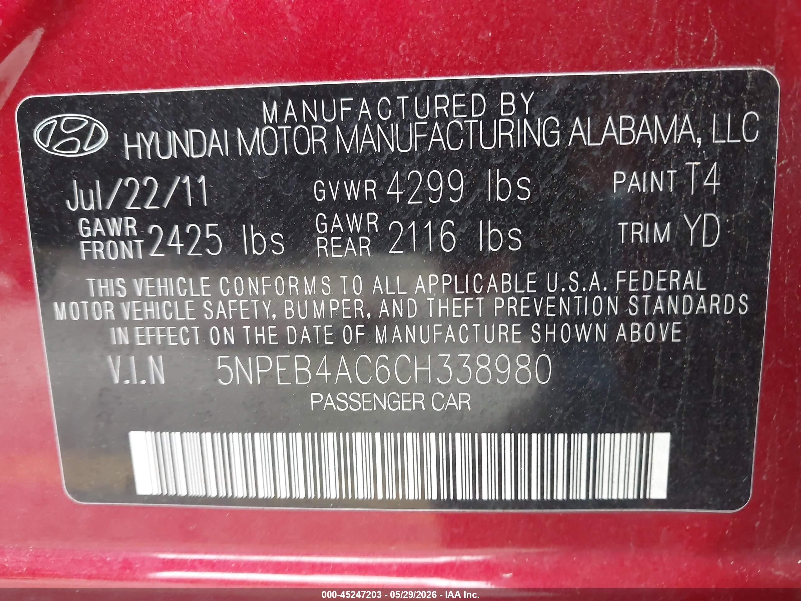 2012 Hyundai Sonata Gls Red vin: 5NPEB4AC6CH338980