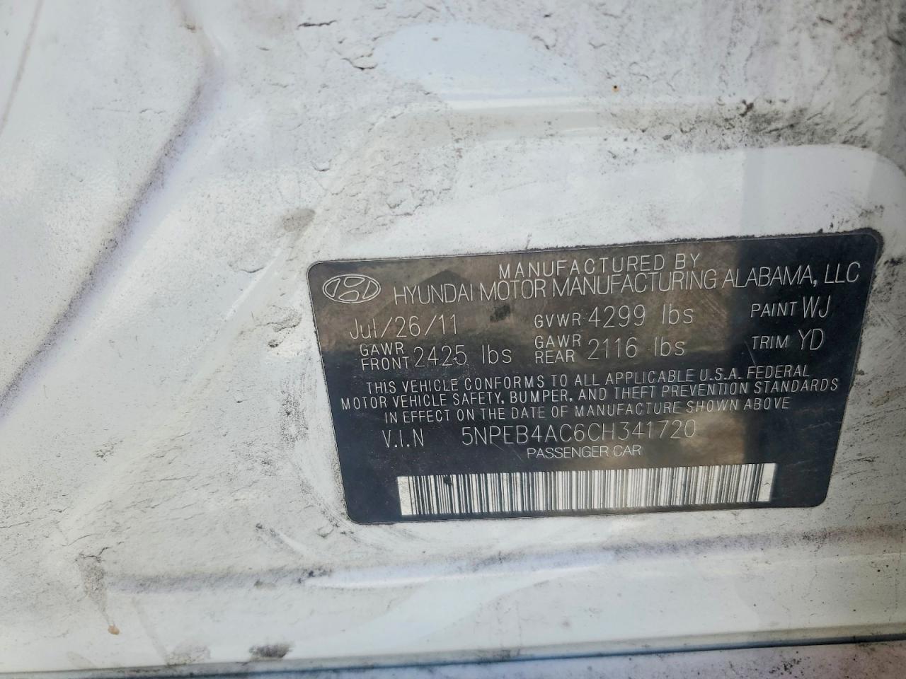 2012 Hyundai Sonata Gls White vin: 5NPEB4AC6CH341720