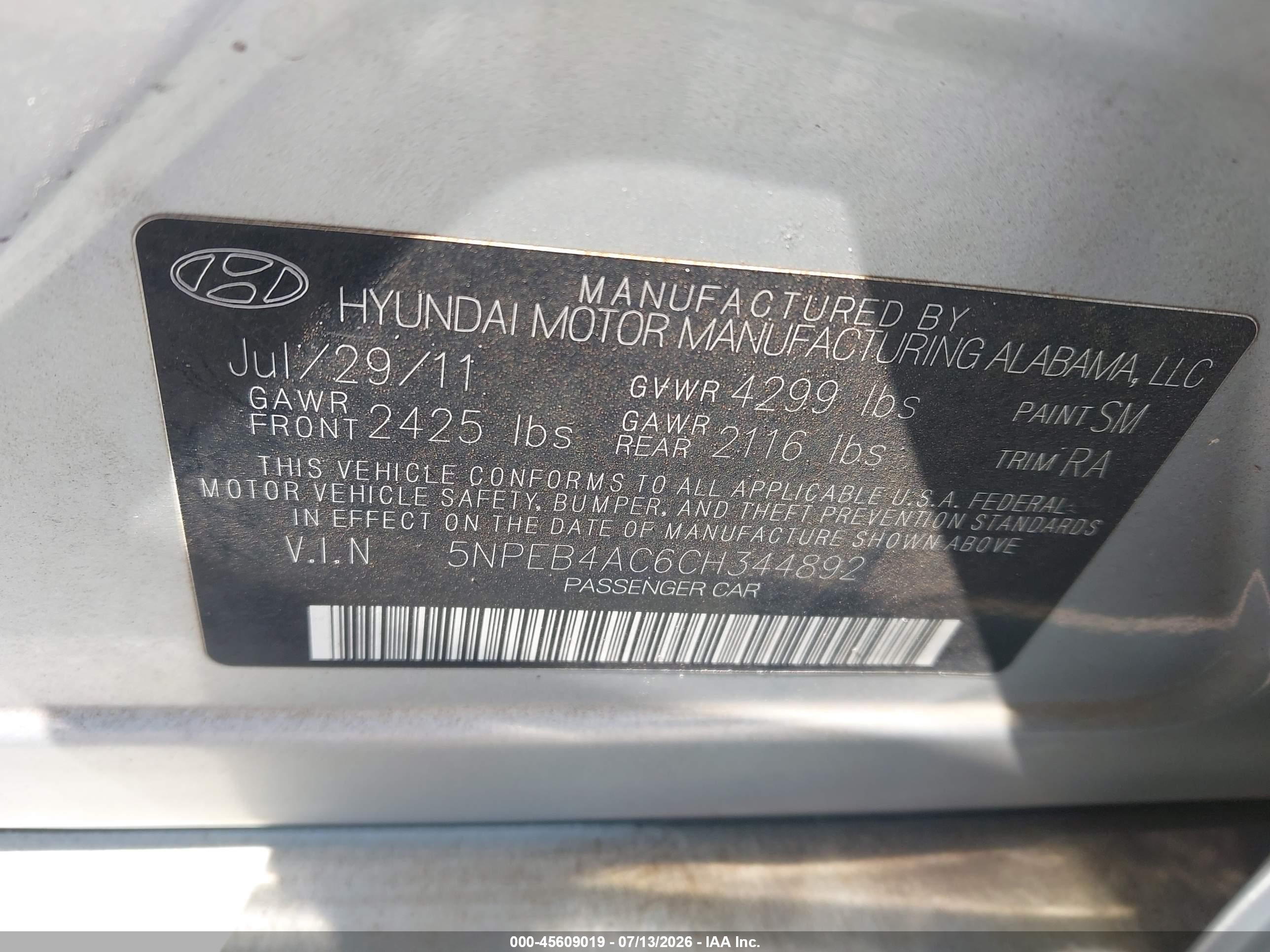 2012 Hyundai Sonata Gls Silver vin: 5NPEB4AC6CH344892