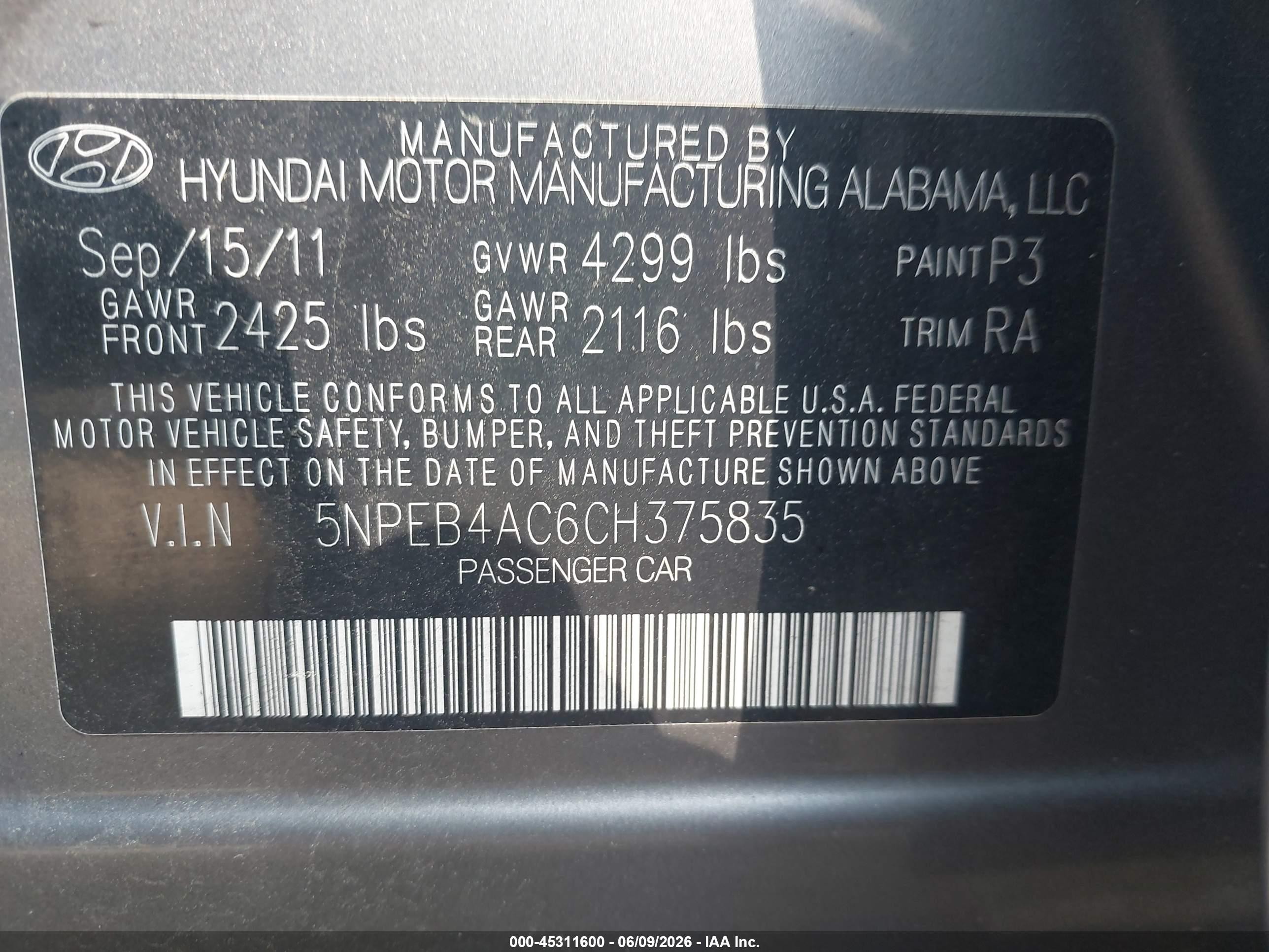 2012 Hyundai Sonata Gls Gray vin: 5NPEB4AC6CH375835