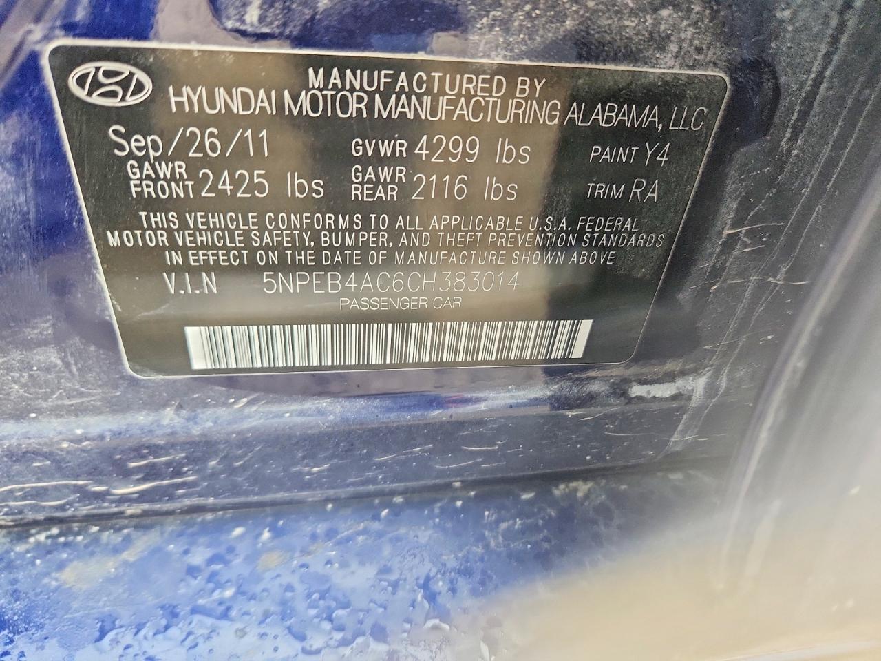 2012 Hyundai Sonata Gls Blue vin: 5NPEB4AC6CH383014
