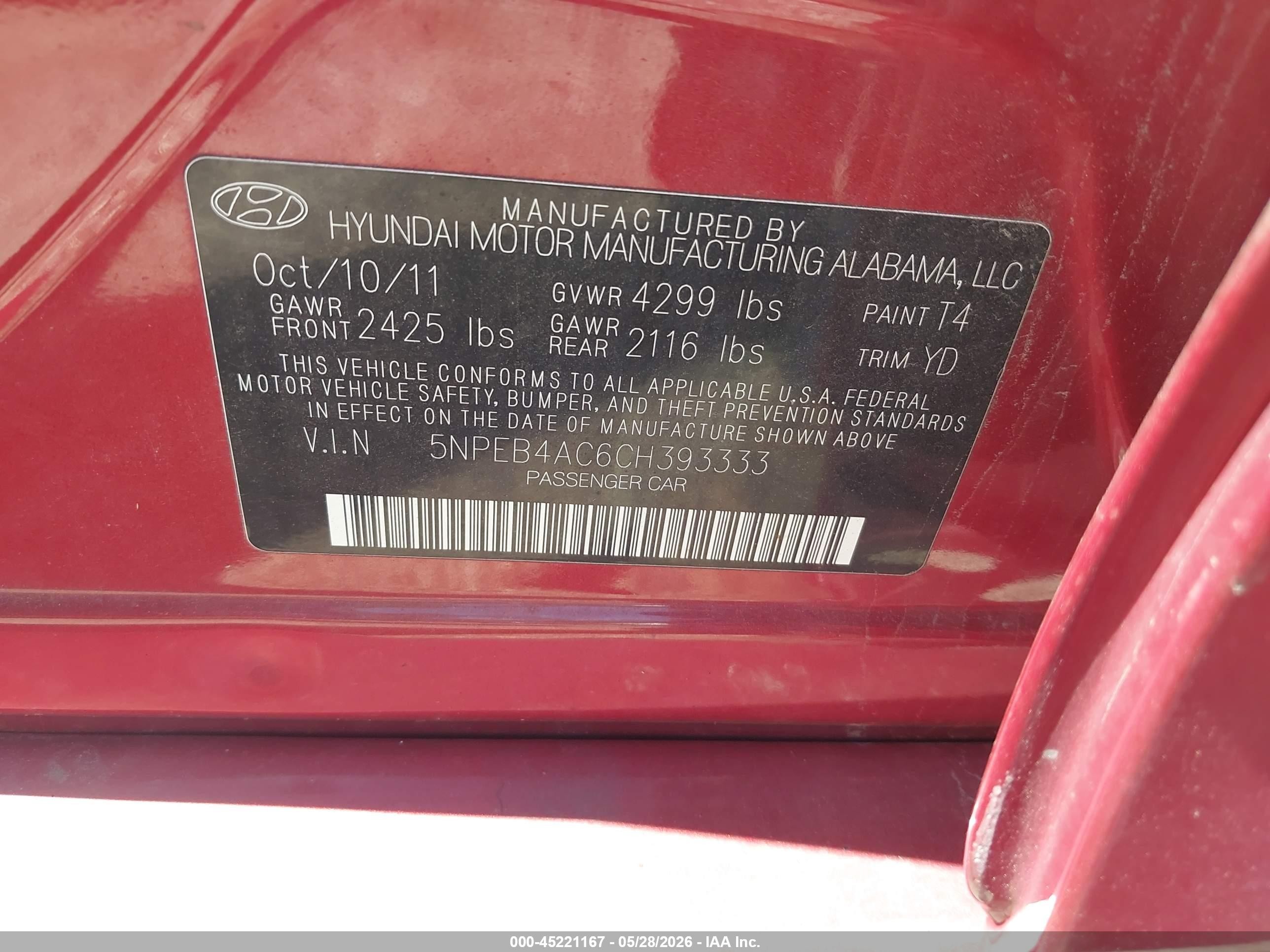 2012 Hyundai Sonata Gls Red vin: 5NPEB4AC6CH393333