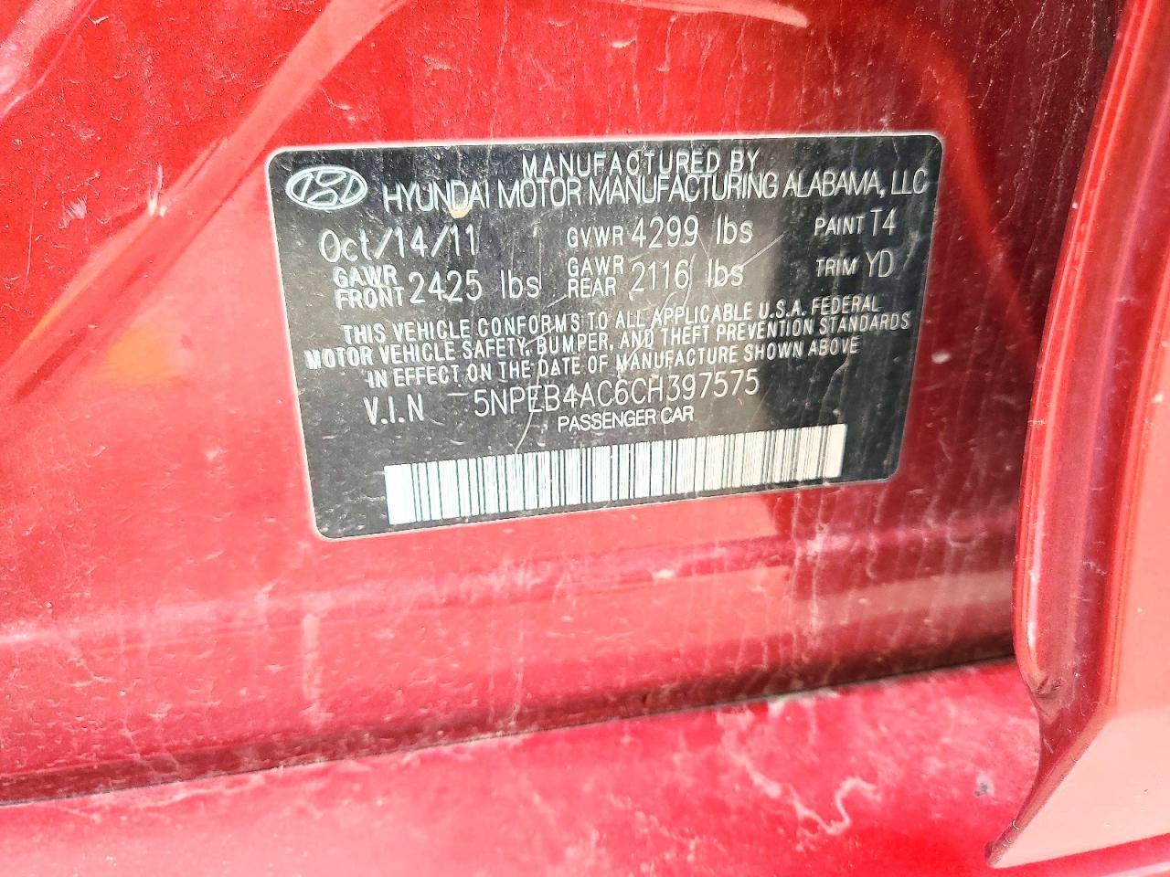 2012 Hyundai Sonata Gls Red vin: 5NPEB4AC6CH397575