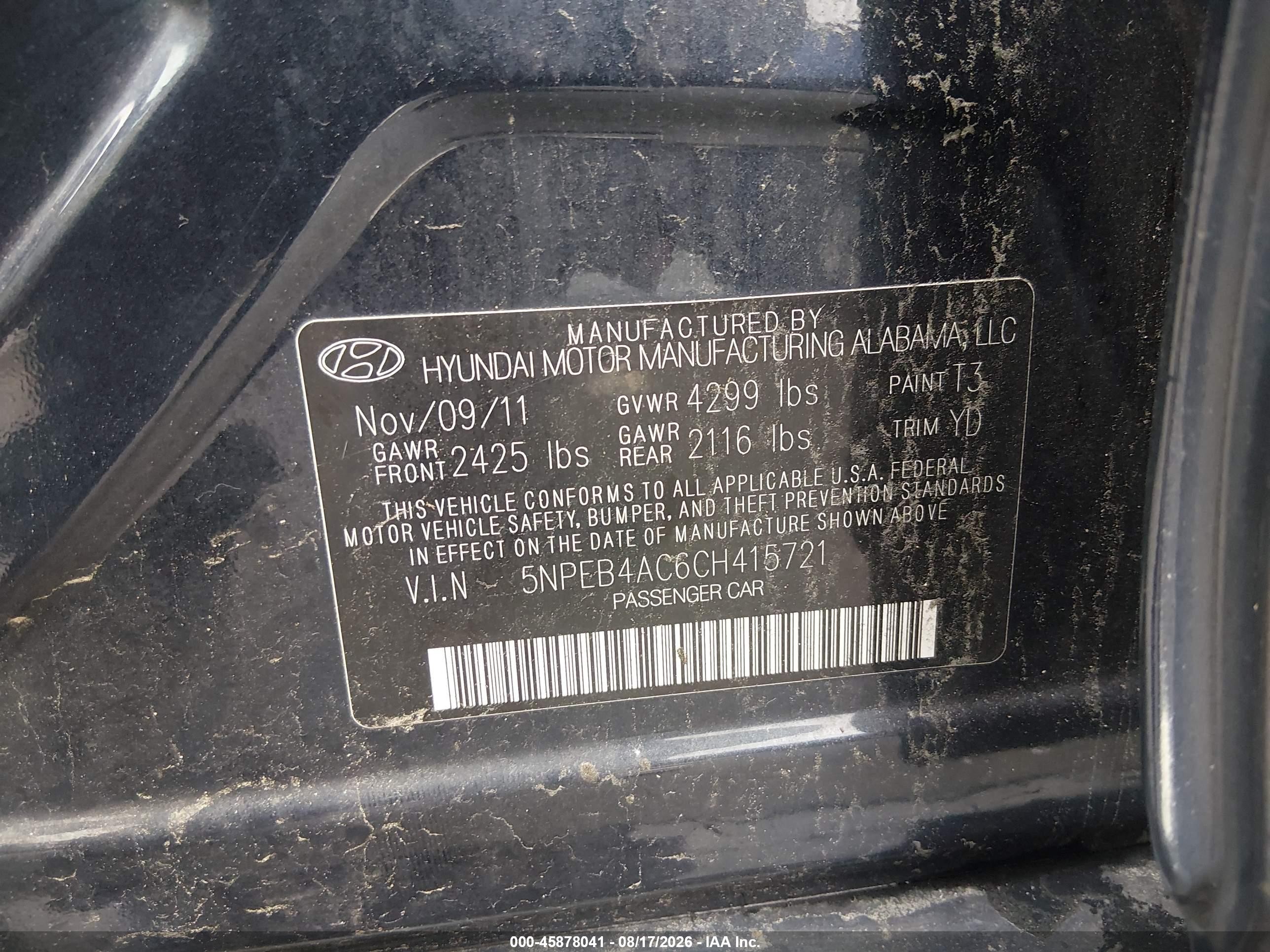 2012 Hyundai Sonata Gls Blue vin: 5NPEB4AC6CH415721