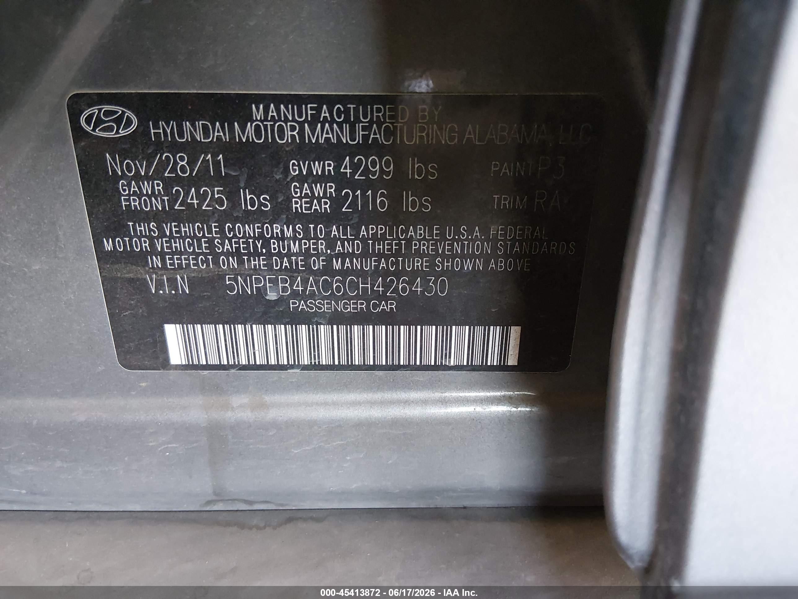 2012 Hyundai Sonata Gls Gray vin: 5NPEB4AC6CH426430