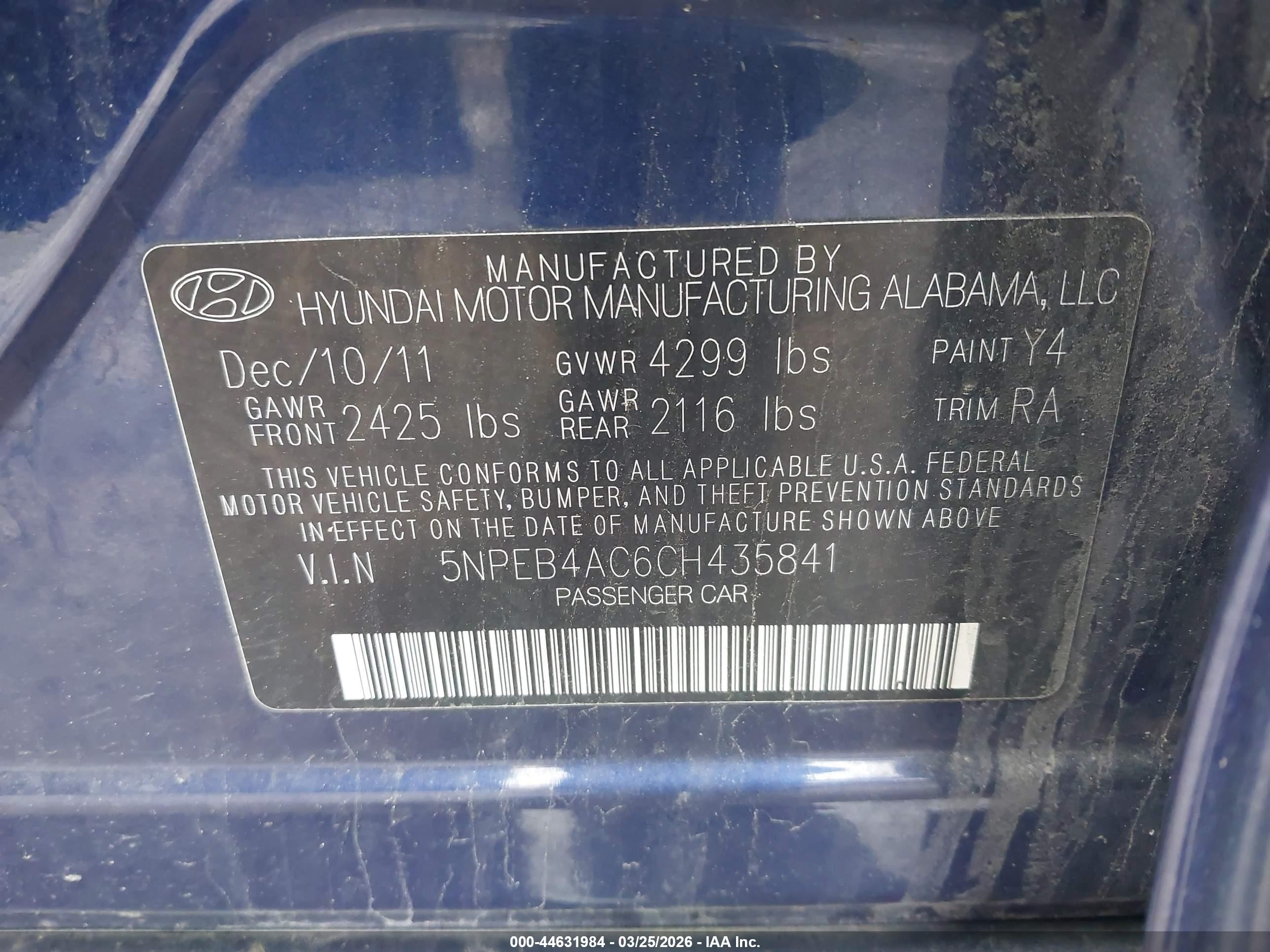 2012 Hyundai Sonata Gls Синий vin: 5NPEB4AC6CH435841
