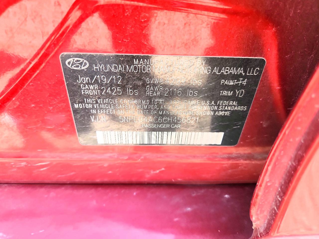 2012 Hyundai Sonata Gls Красный vin: 5NPEB4AC6CH456821