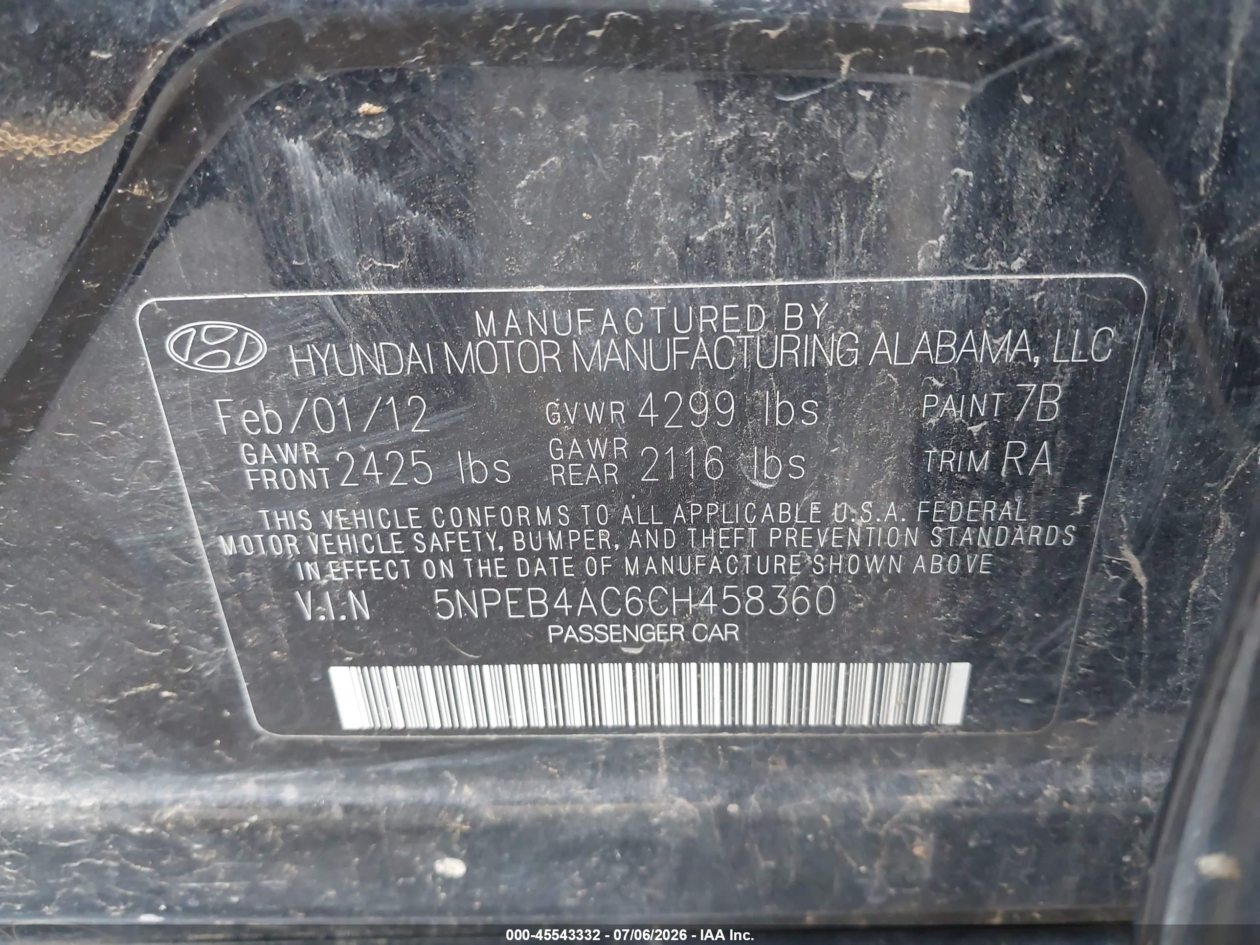 2012 Hyundai Sonata Gls Black vin: 5NPEB4AC6CH458360