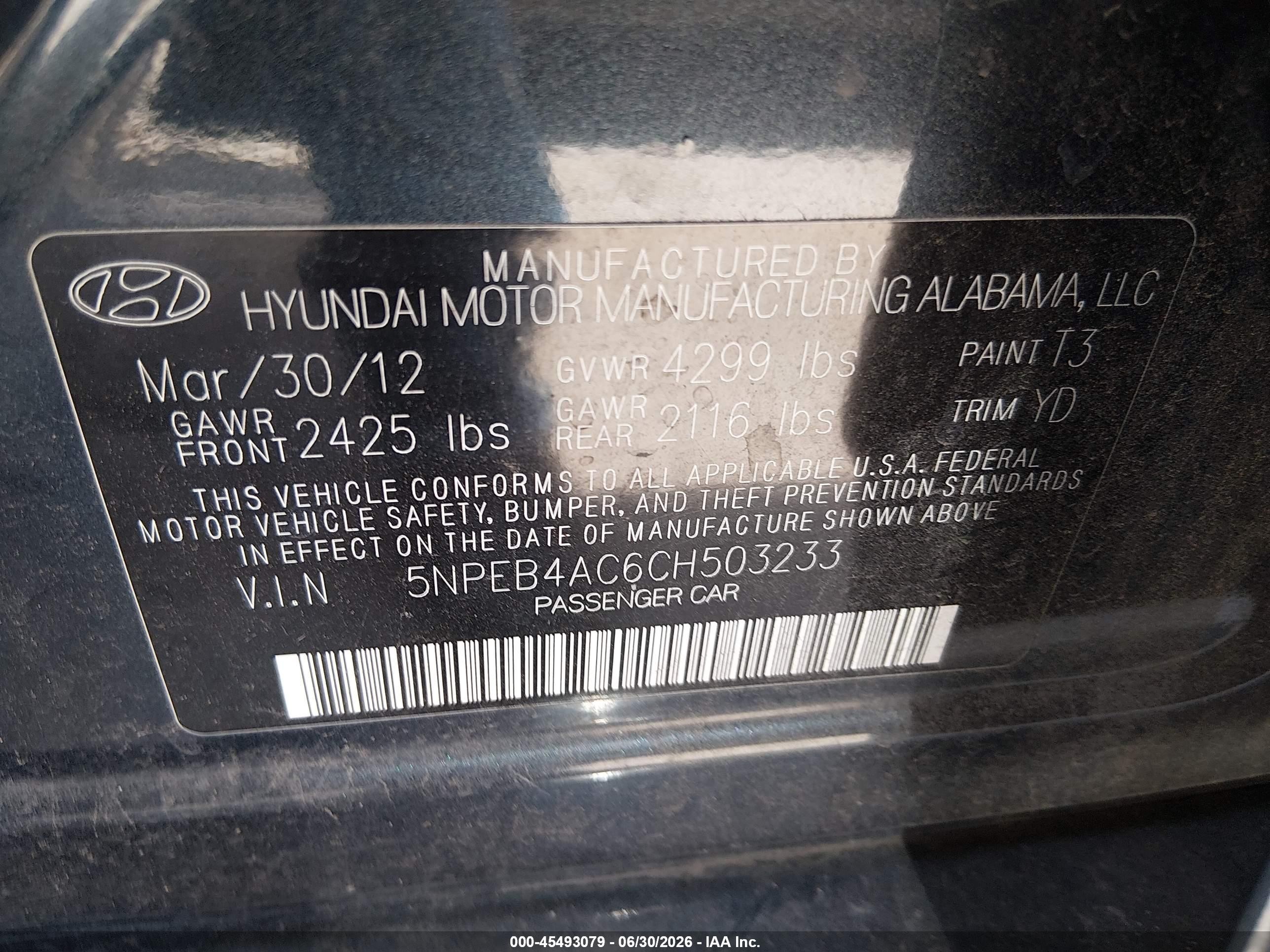 2012 Hyundai Sonata Gls Blue vin: 5NPEB4AC6CH503233