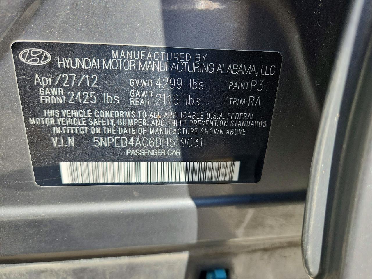 2013 Hyundai Sonata Gls Gray vin: 5NPEB4AC6DH519031